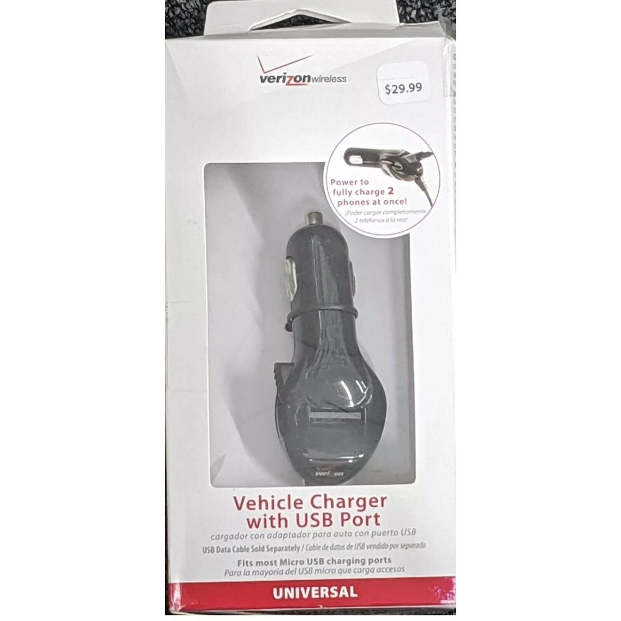 Verizon Wireless Vehicle Charger w/USB Port Universal Charge 2 Phones at Once
