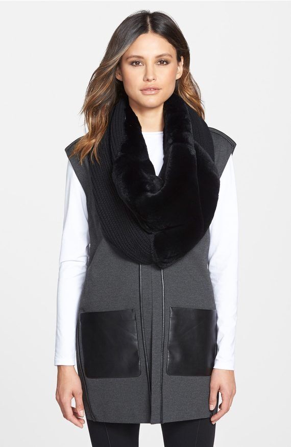 Lafayette 148 New York Genuine Rabbit Fur Trim Tube Scarf