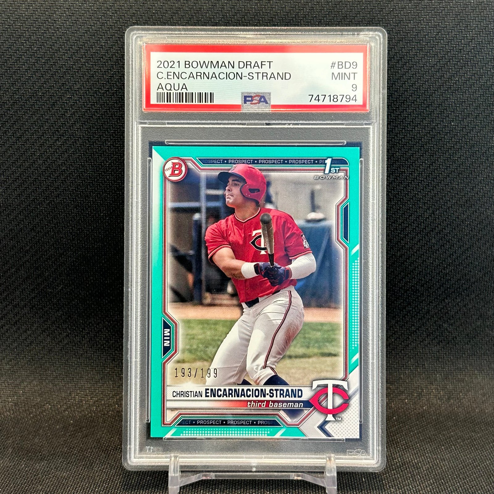 2021 BOWMAN DRAFT CHRISTIAN ENCARNACION-STRAND AQUA /199 PSA 9 MINT MLB REDS RC