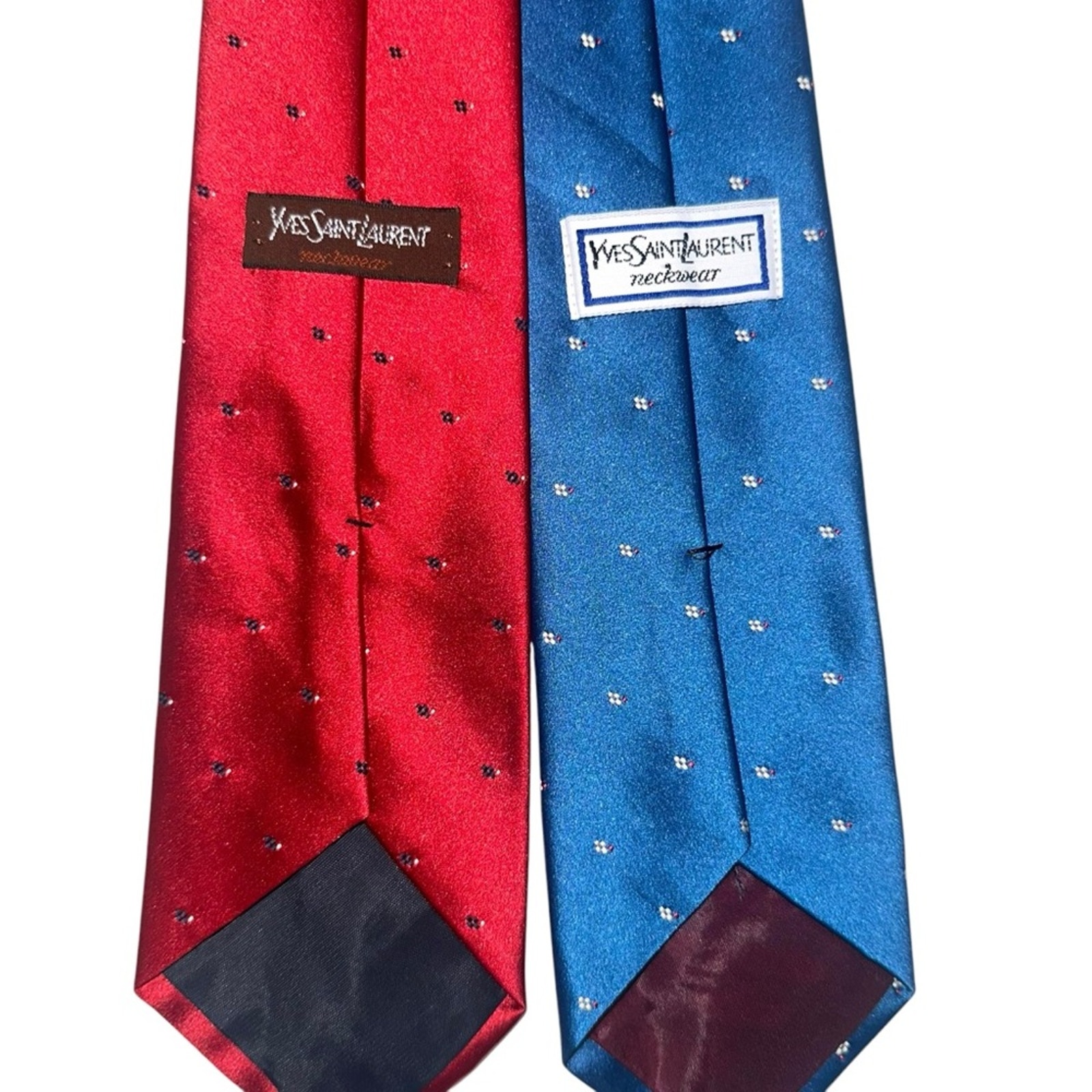 Yves Saint Laurent Set Of 2 Ties Red and Blue Logo Ties