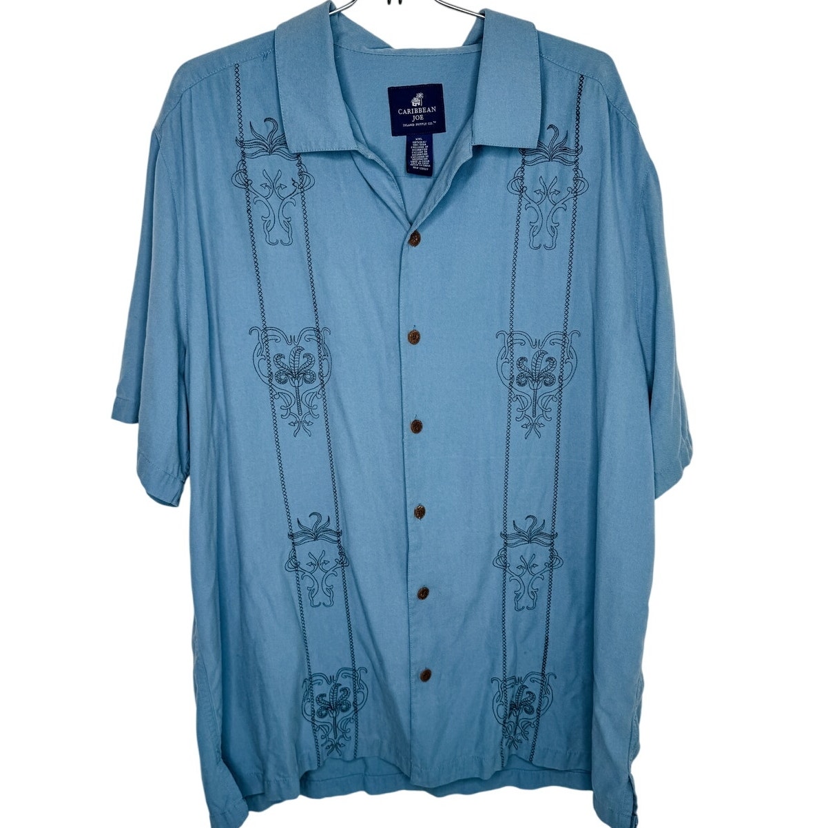 Vintage Caribbean Joe 100% silk embroidered button-down Hawaiian shirt size XXL