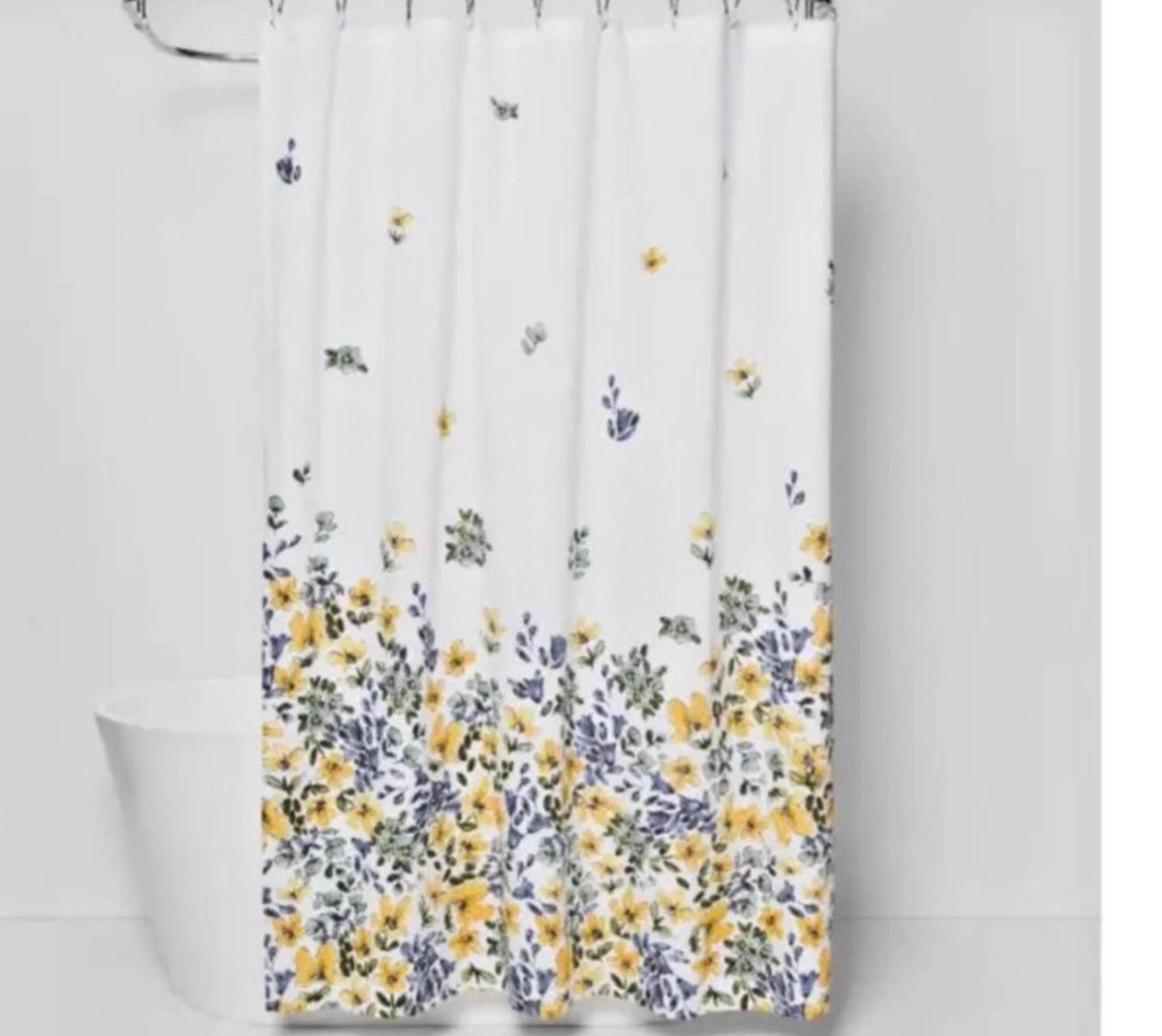 THRESHOLD GOLD MEDAL BLUE YELLOW GREEN FLORAL (1) FABRIC SHOWER CURTAIN 72 X 72