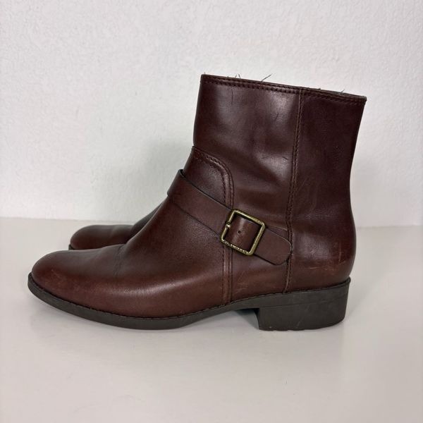Cole Haan Brown Leather Mid Calf Buckle Side Booties Women’s Size 8