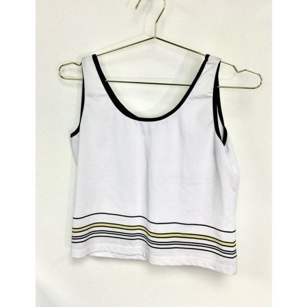 Lilly's of Beverly Hills Women's White Stripes Sleeveless Crop Tank Top Medium