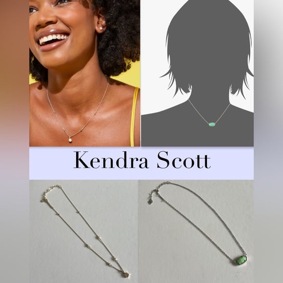 Lot of 2x [Kendra Scott] Necklaces - Drusy NOLA w/ Gold + Green ELISA w/ Silver