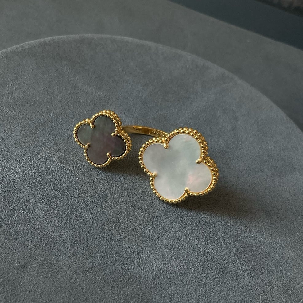 Clover mop ring open size 925 silver 18k gold plated adjustable ring
