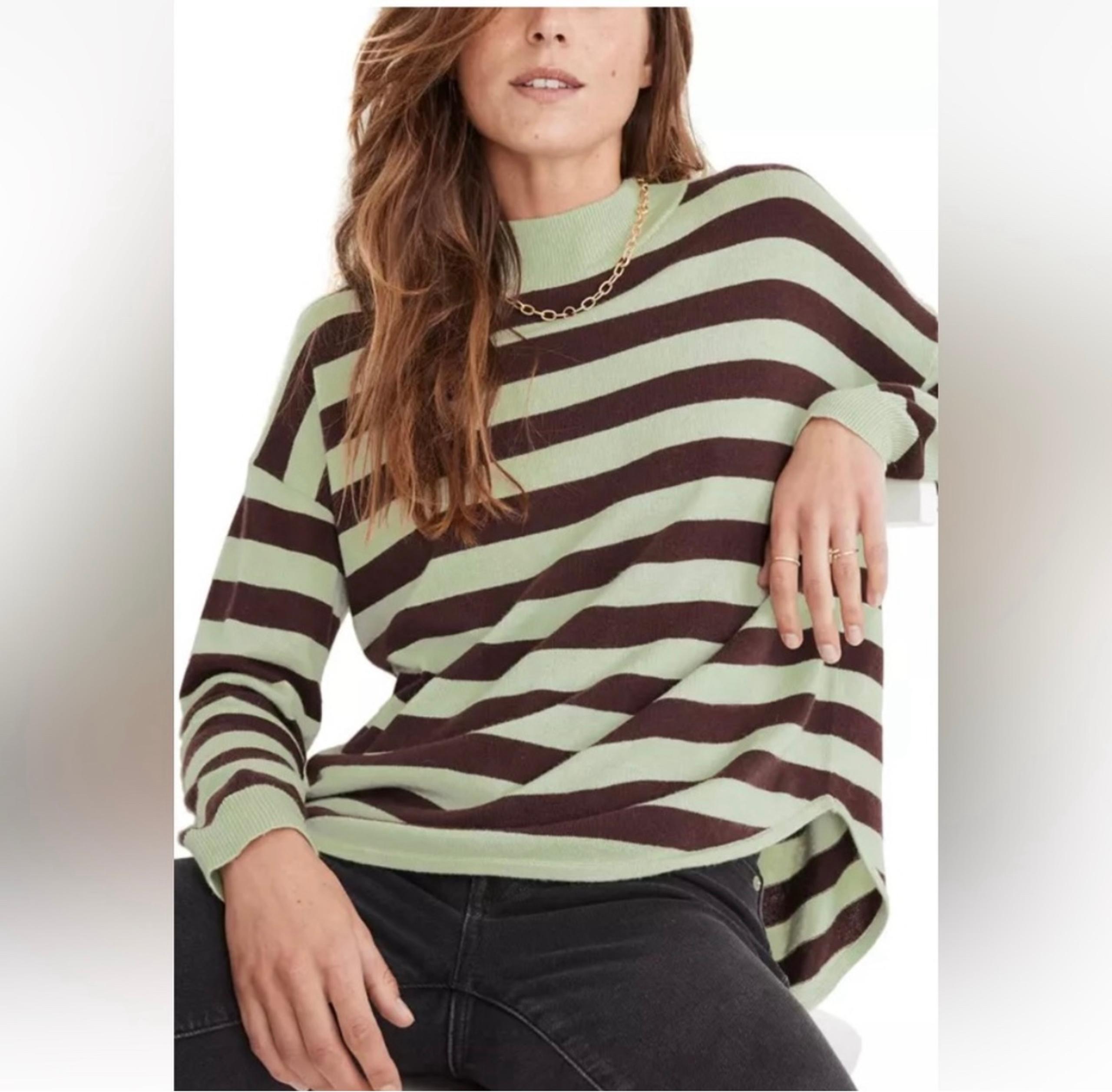 Madewell Ashbury Sweater Kelsey Stripe Women Small Sunfaded Mint Wool Alpaca