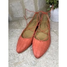 Talbots coral croc embossed laced leather ballet flats sz 11M