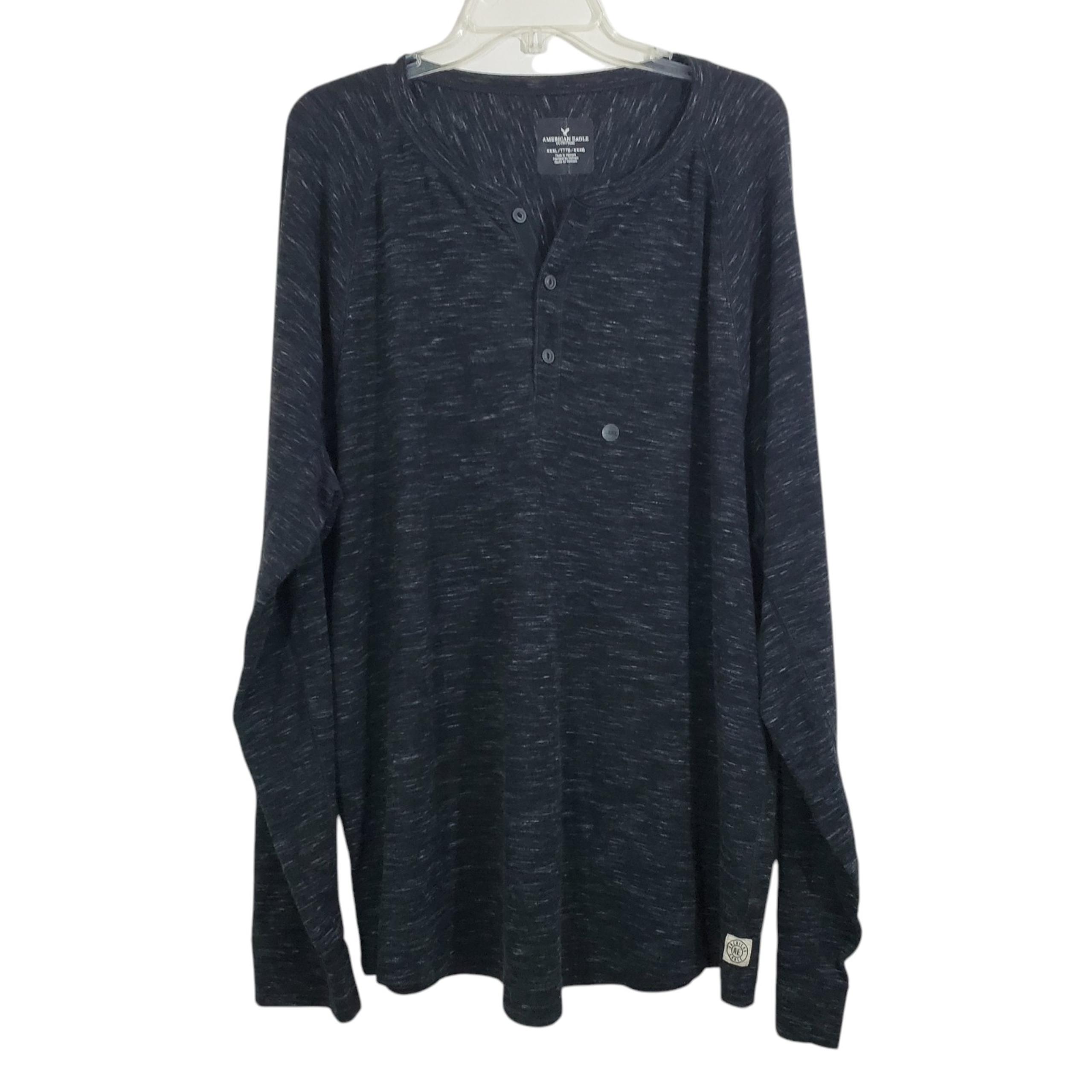 American Eagle Men's Henley Long Sleeve Heathered Black Grey Shirt NWT Size XXXL