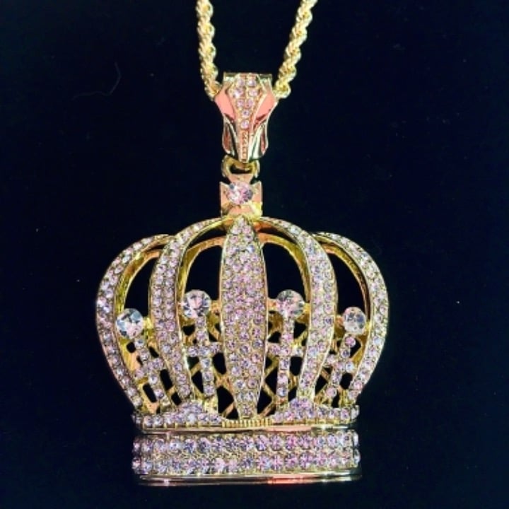 CROWN 18K GOLD DIAMONDS cz CHAIN ITALY