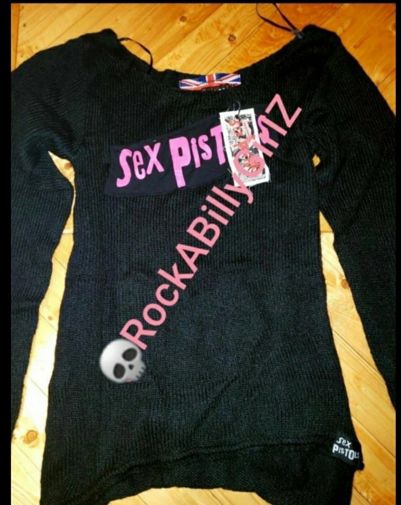 Sourpuss SEX PISTOLS Pink LOGO OFFICIALLY LICENSED Sweater w EXTRA LONG SLEEVES