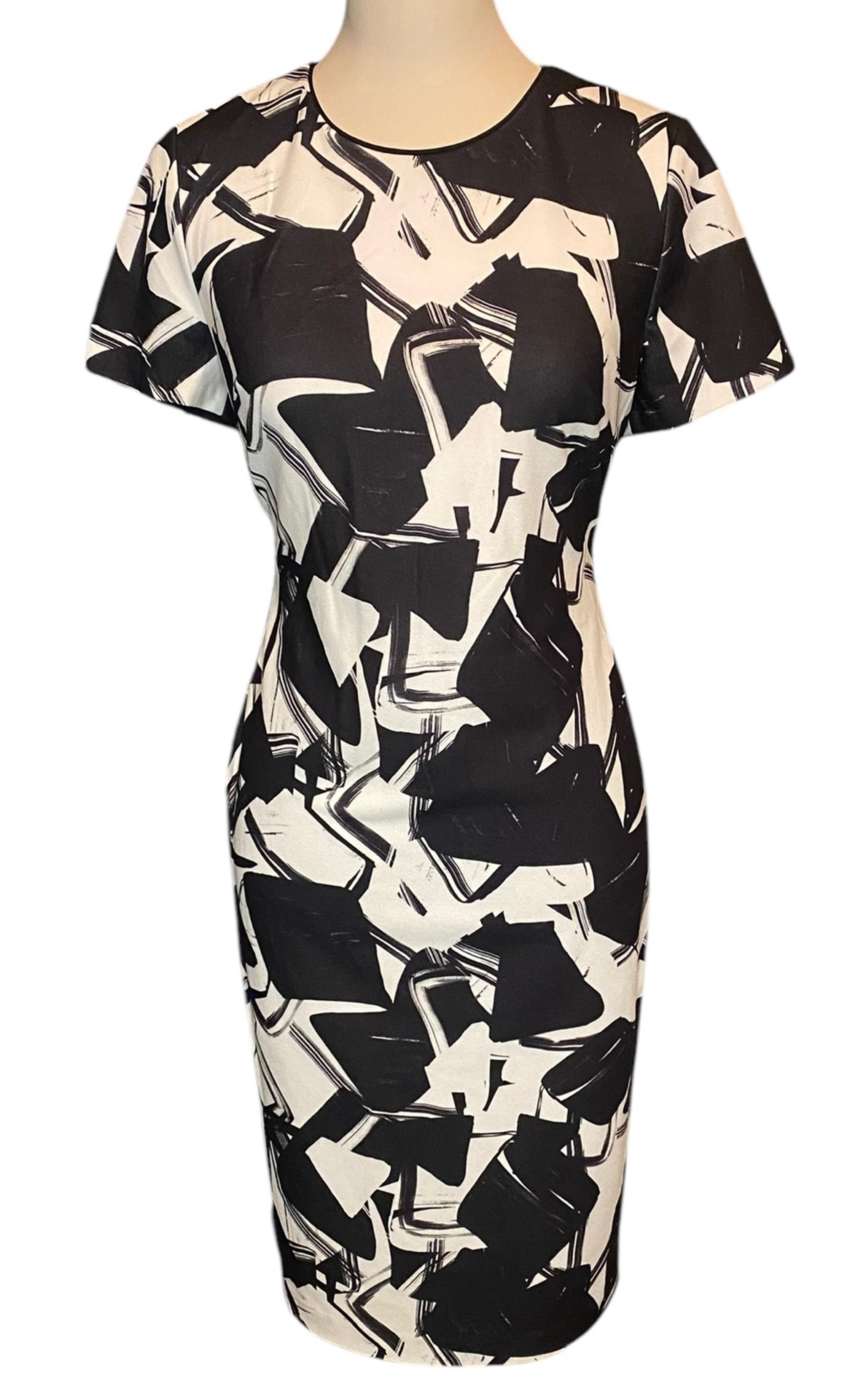 Karl Lagerfeld Womens 8 Dress Scuba Stretch Lined Black & White Knee Length