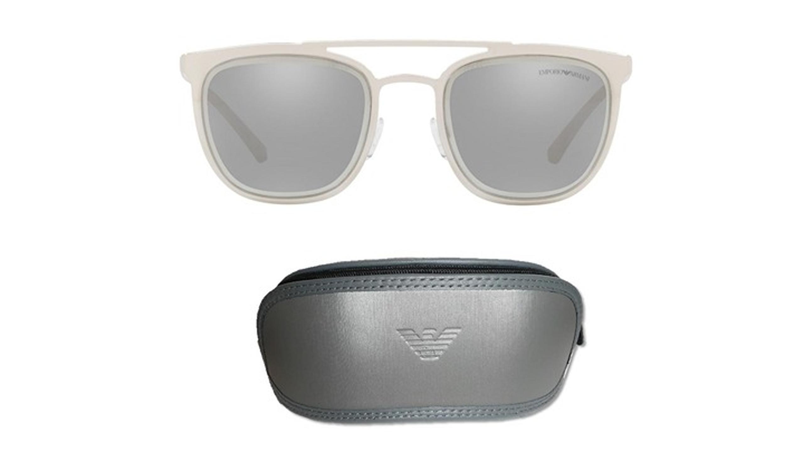 Men's Mirrored Sunglasses Gray Lens Silver Metallic Square Frame Emporio Armani