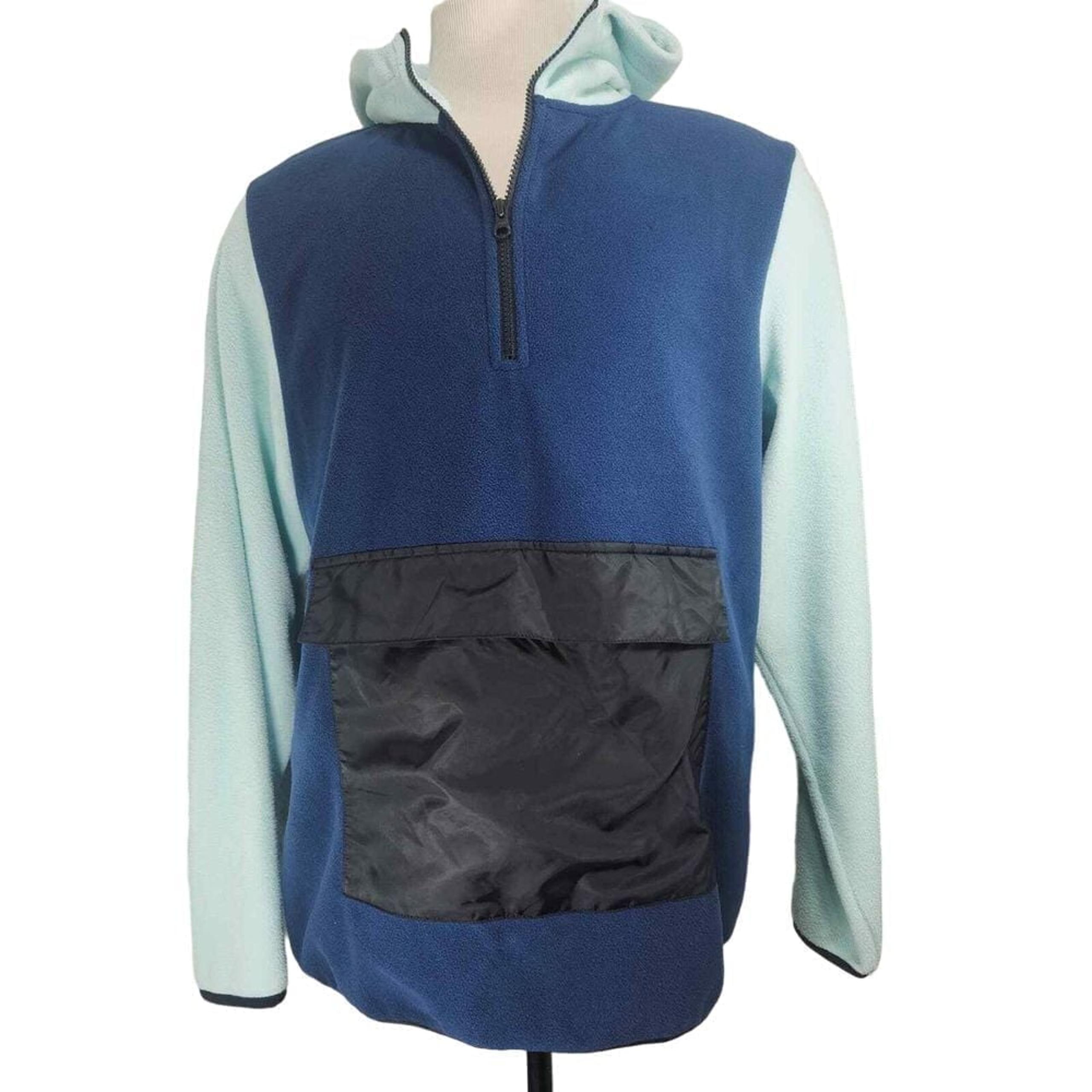 Neon Riot Womens Large Navy/Mint Two Toned 1/4 Zip Fleece Front Kangaroo Pocket