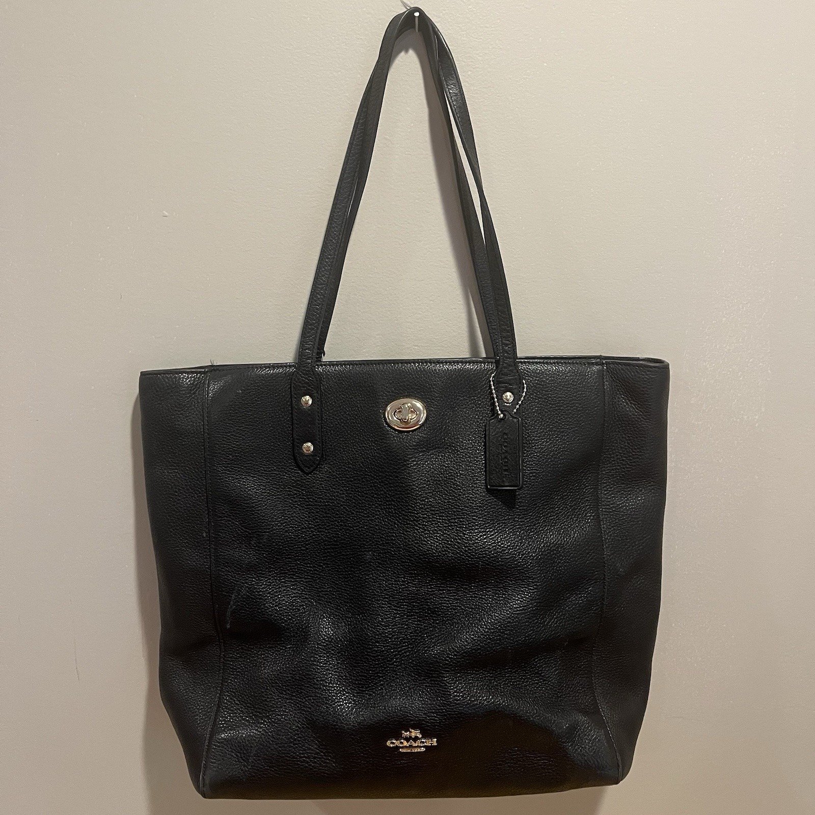 Coach Black Pebble Leather Tote Handbag Style F12184