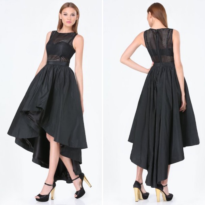 Women's Black Nelly Geo Mesh Hi-lo Dress (Size 2P)