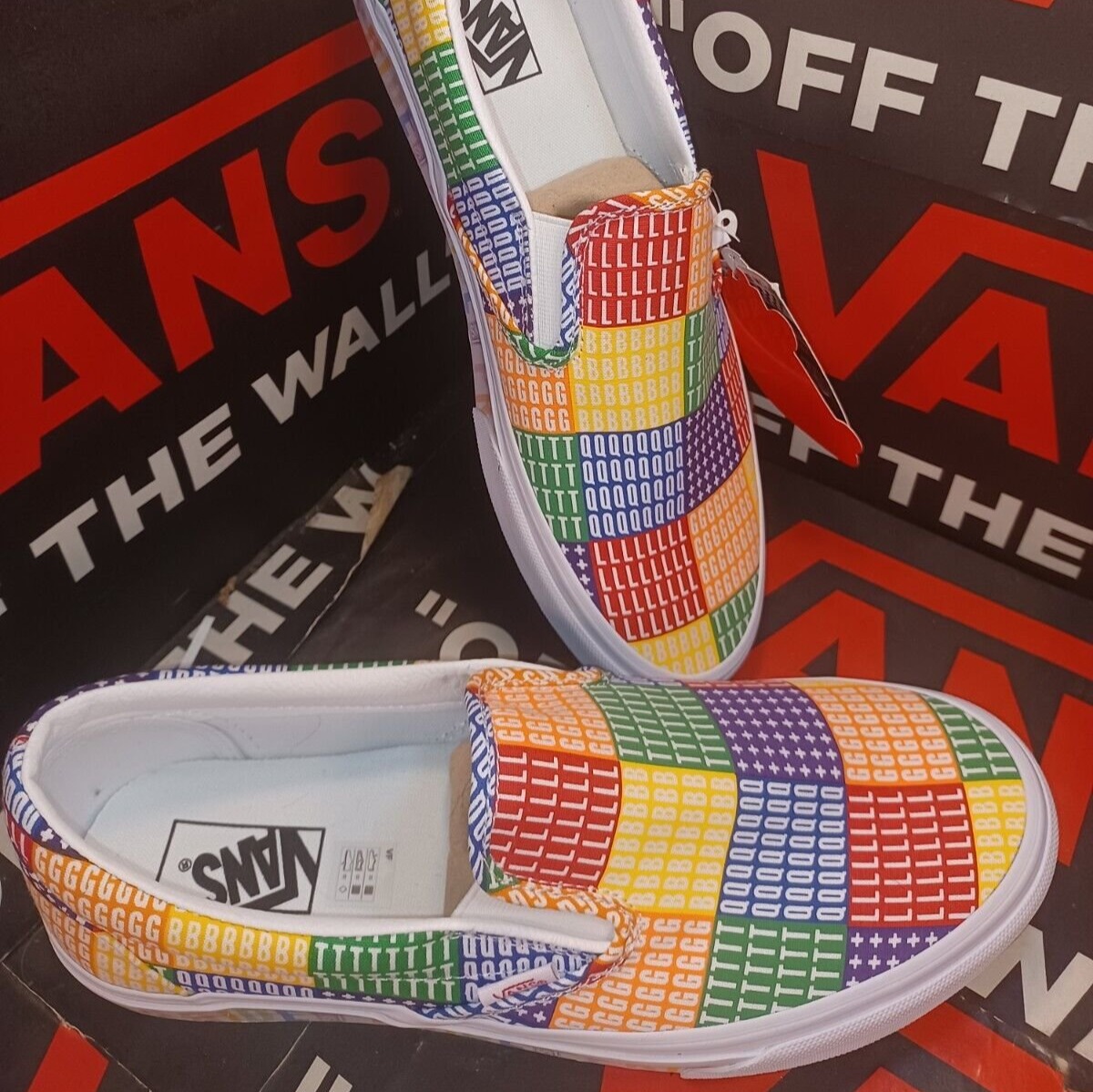 Vans Men's 3/Women's 4.5 Slip On Pride Rainbow Multi/True White Shoes LGBTQ