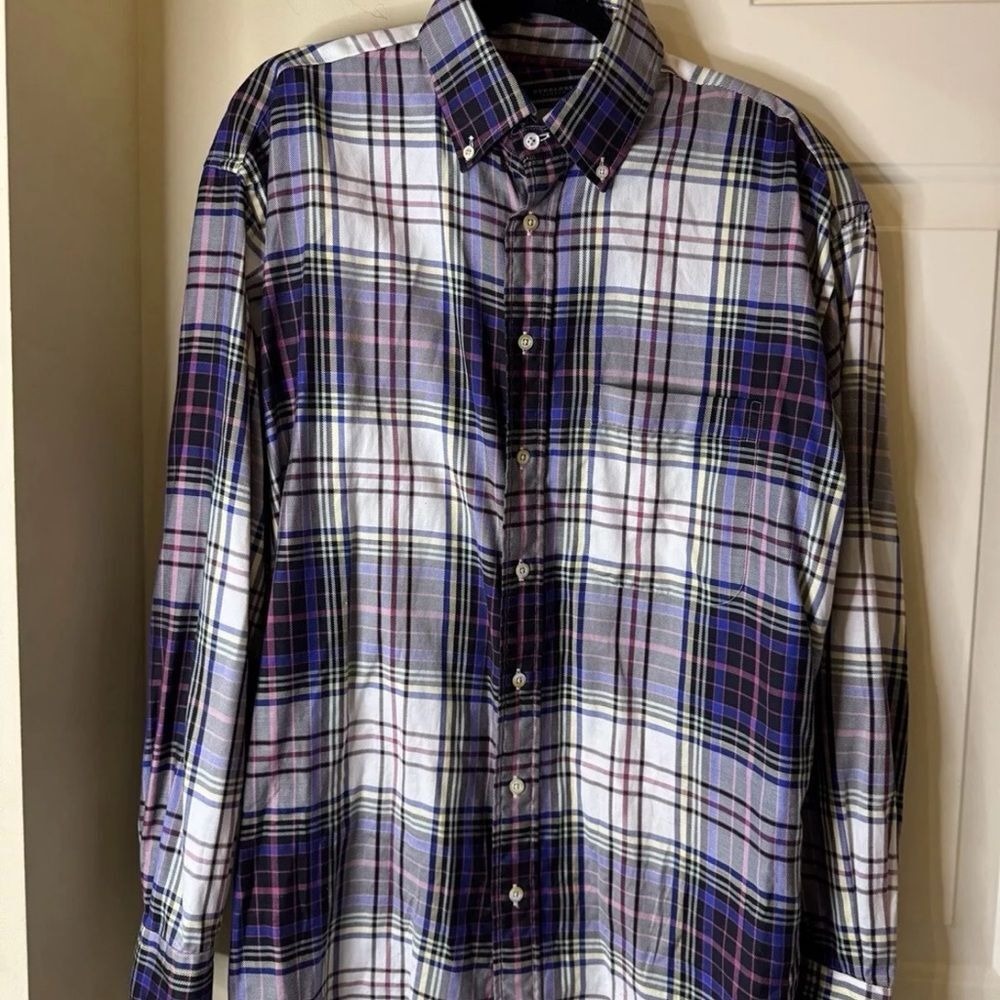 Burberry London Men's Purple Plaid Shirt XL