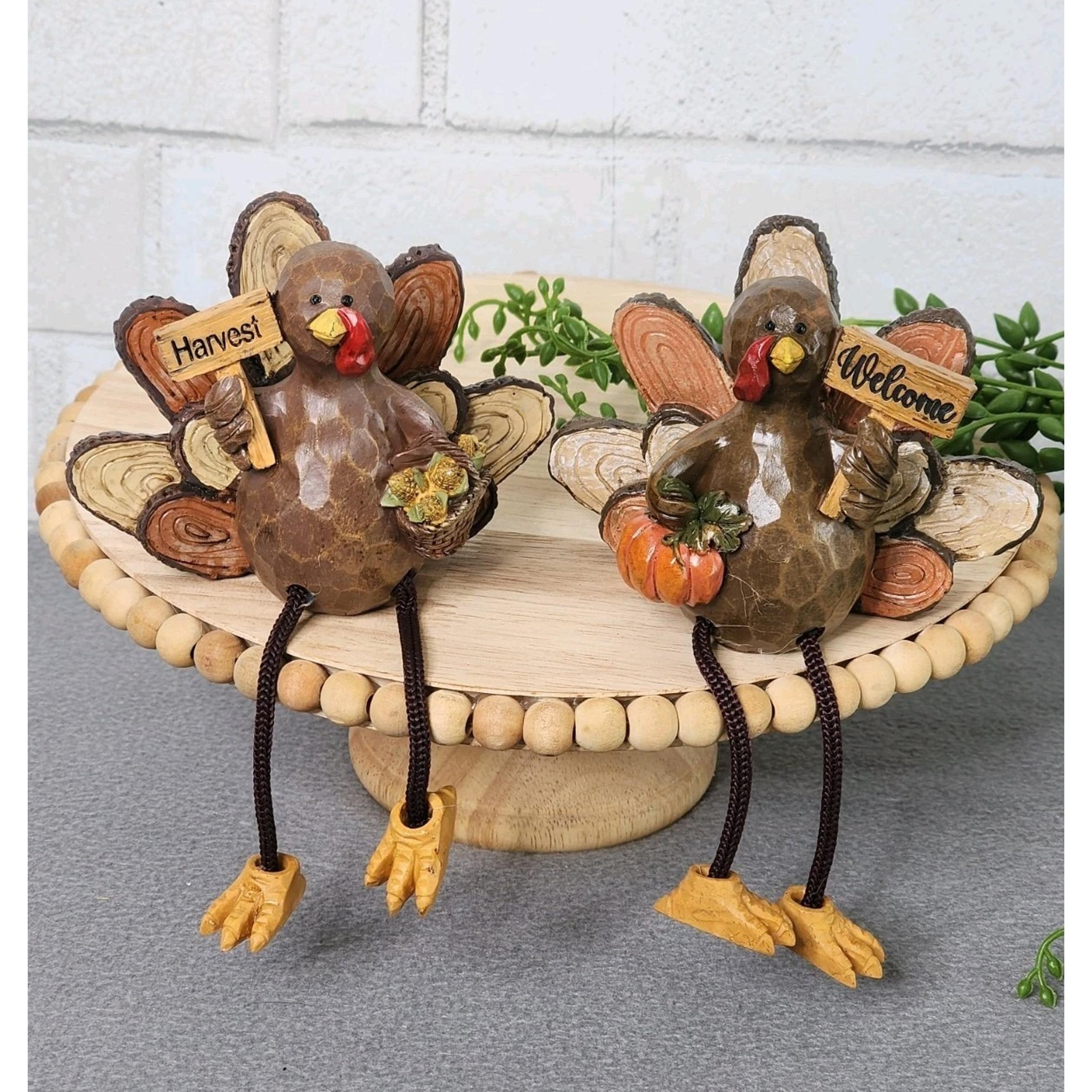 Turkey Shelf Sitter Hanging Legs Fall Thanksgiving Harvest 6" Pumpkin 2 Pc NEW