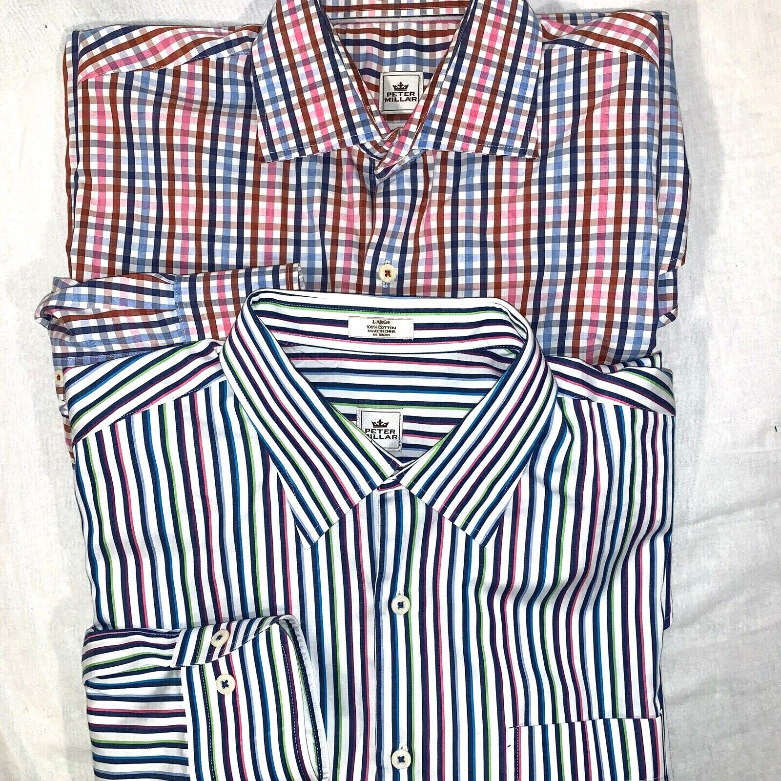 Peter Millar Long Sleeve Button Down Shirts LOT OF 2 Men's Crown Finish Large