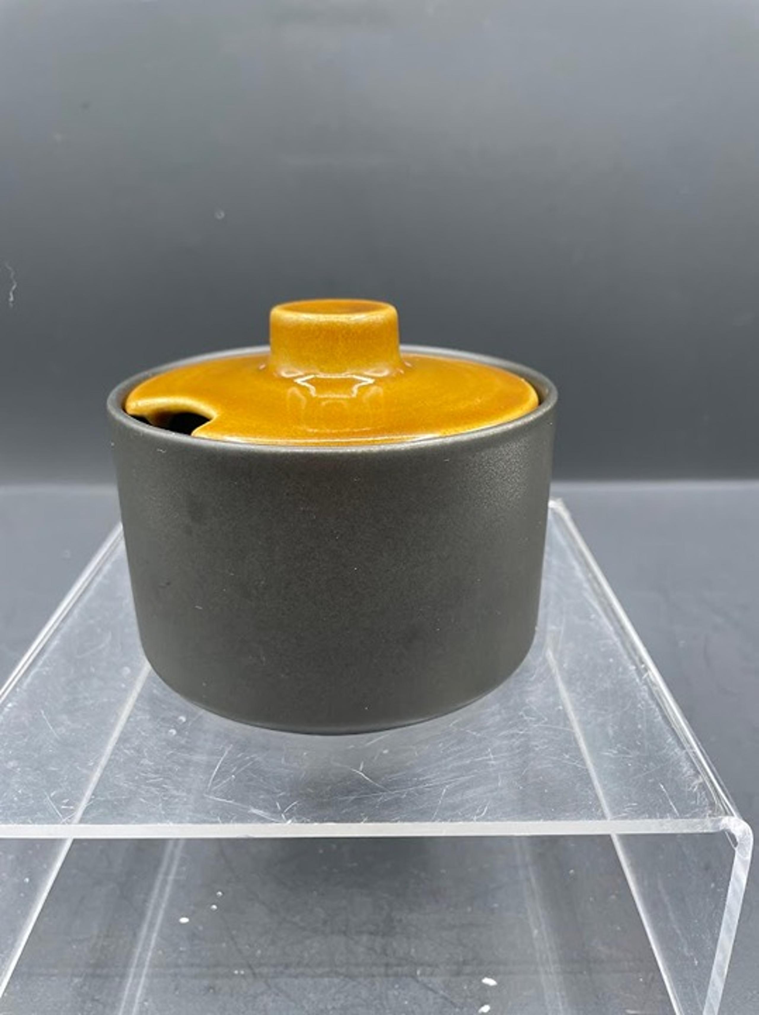 Melitta Kopenhagen Matte Black Mustard Yellow Sugar Dish Bowl 25-22 Germany