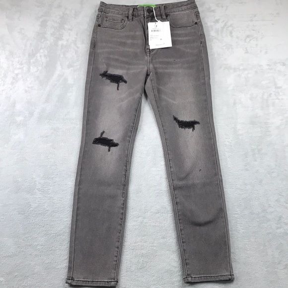SR VS Sundrine Rose Free People Gray Distressed High Rise Jeans 28