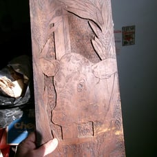 Antique 1890-1900 Flemish Art Co, NY Pyrography Cow Calf Wood Picture
