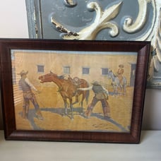 Antique artist proof frederic Remington his first lessons horses cowboys frame