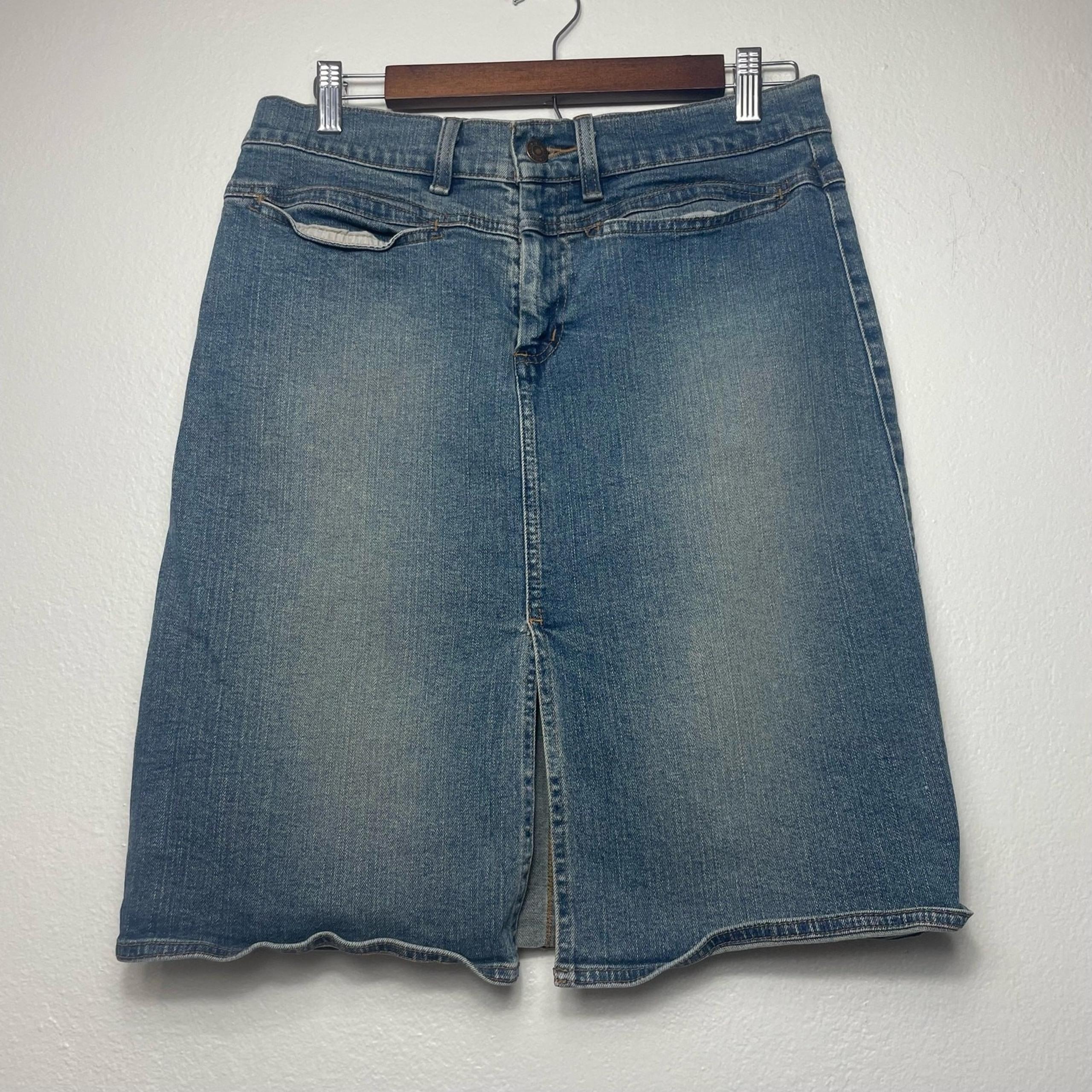 Vintage Y2K American Eagle Women 8 Denim Midi Skirt Slit Pockets Low Rise Boho