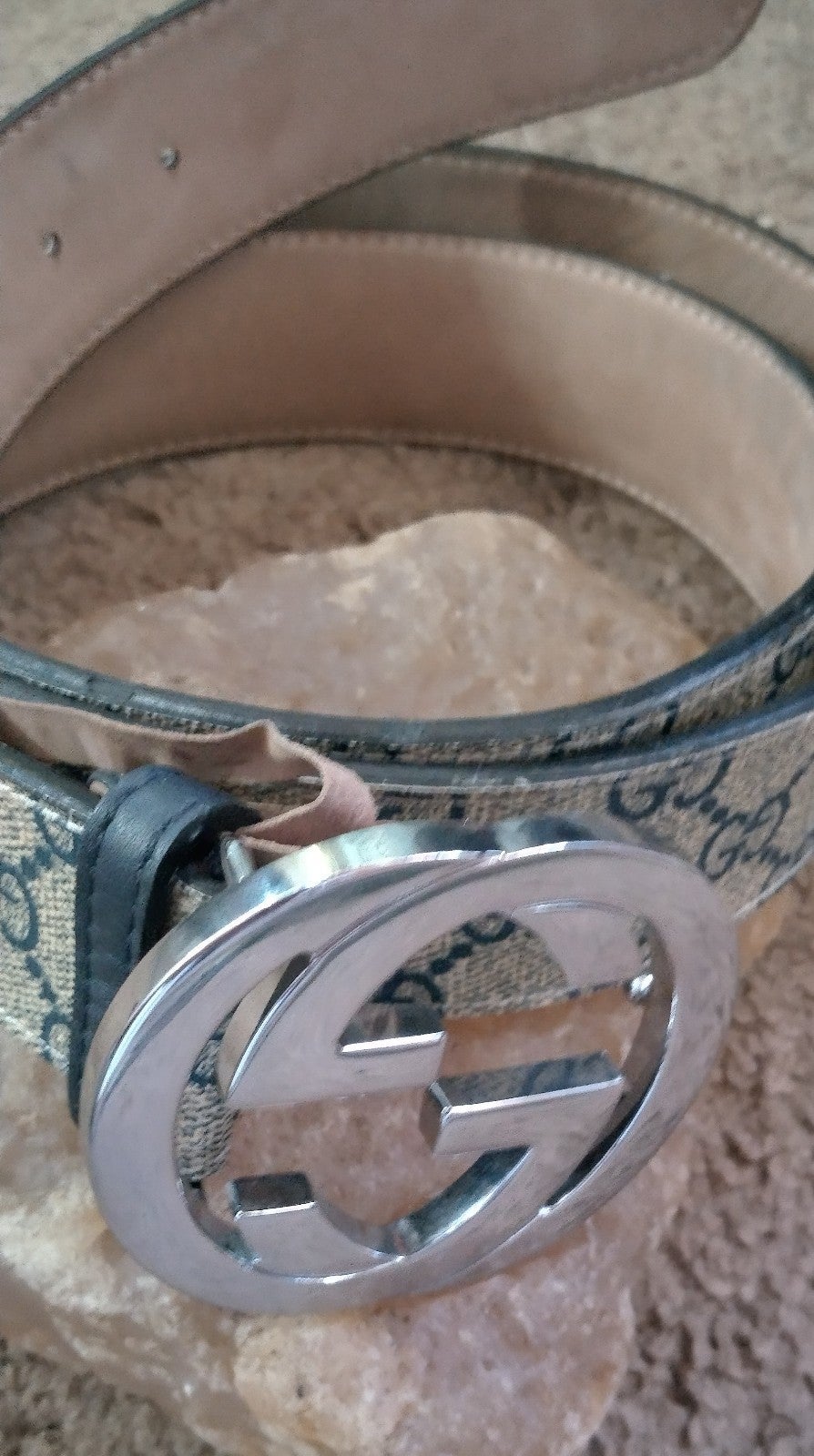 Gucci Blue GG Supreme With G Buckle Leather, Canvas Belt