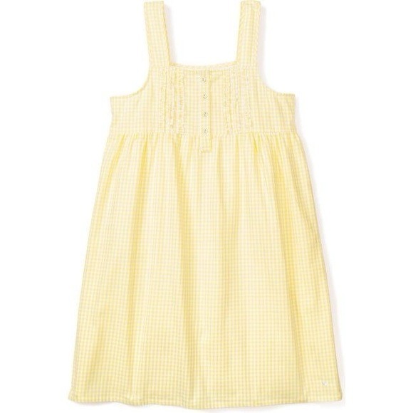 Petite Plume Women's Charlotte Nightgown Yellow Gingham Size Medium 100% Cotton