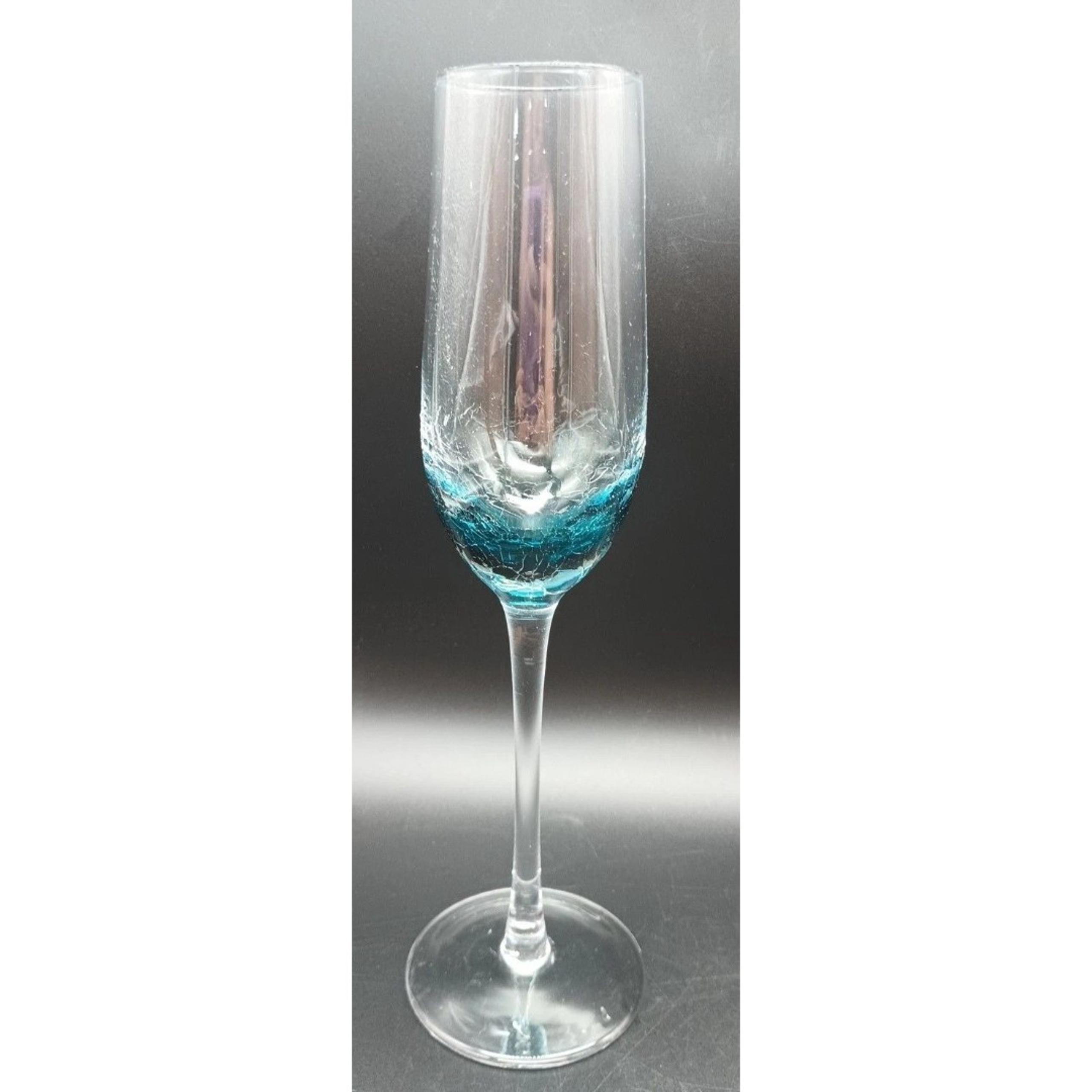 Pier One 1 Imports Turquoise Blue Crackle Champagne Flute Glass
