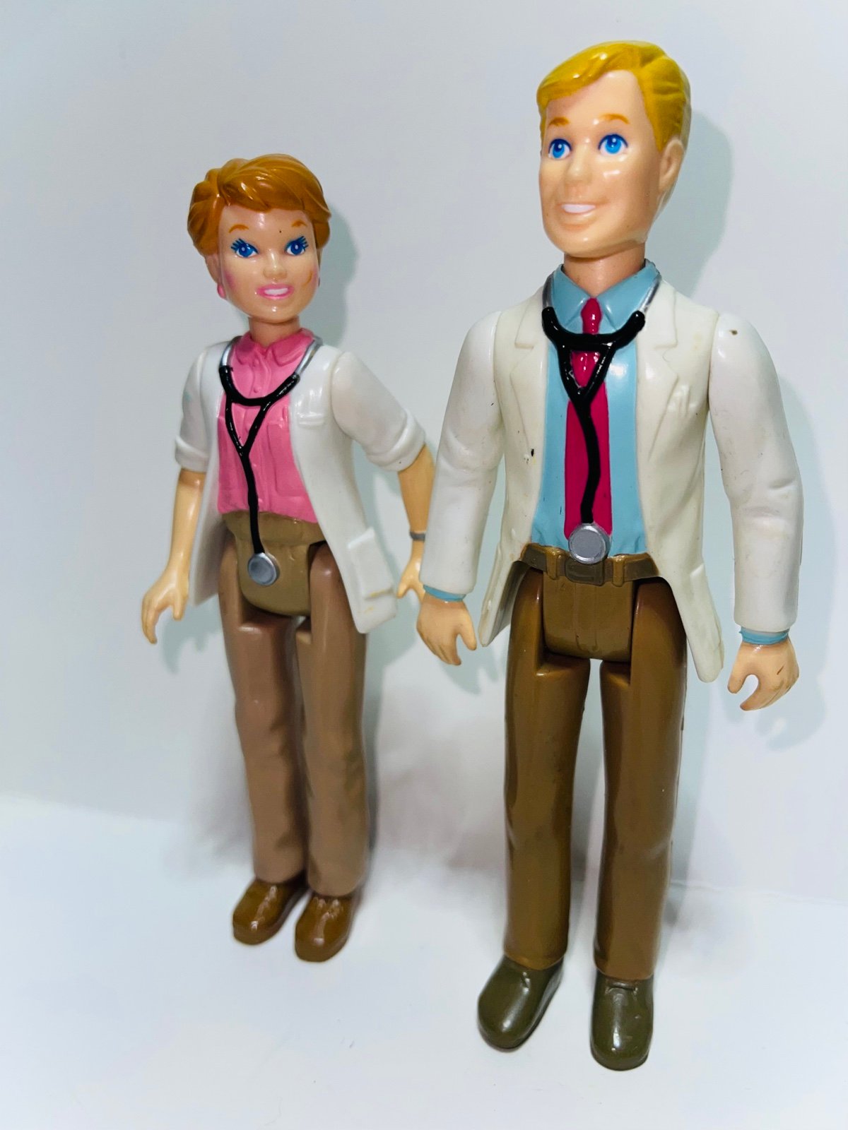 Playskool Dollhouse Doctor Nurse Dolls Medical Team Poseable 1994 SET OF 2