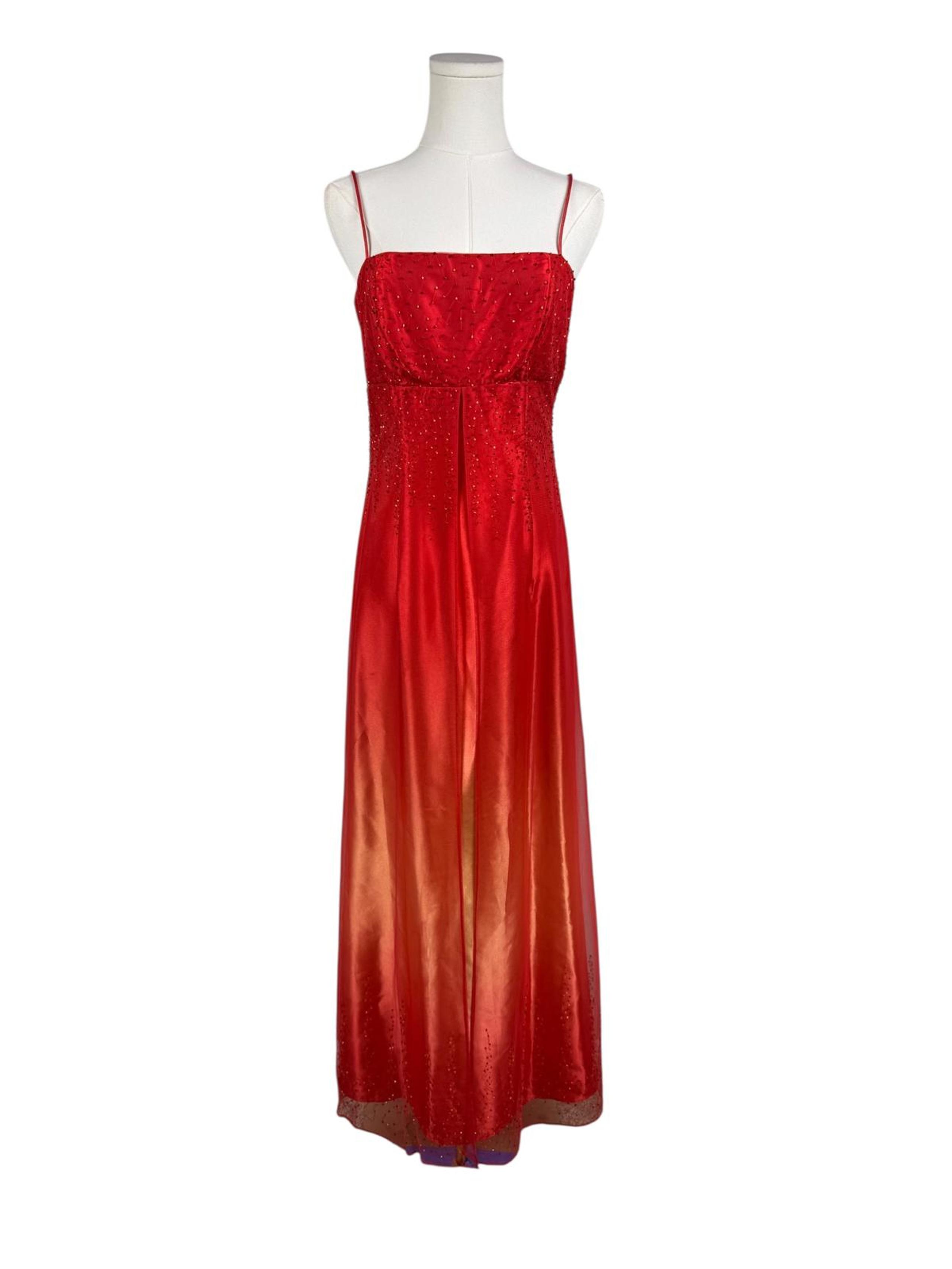 Y2K Vintage Fire Orange Ombre Beaded Front Slit Prom Dress Size S - Zum Zum
