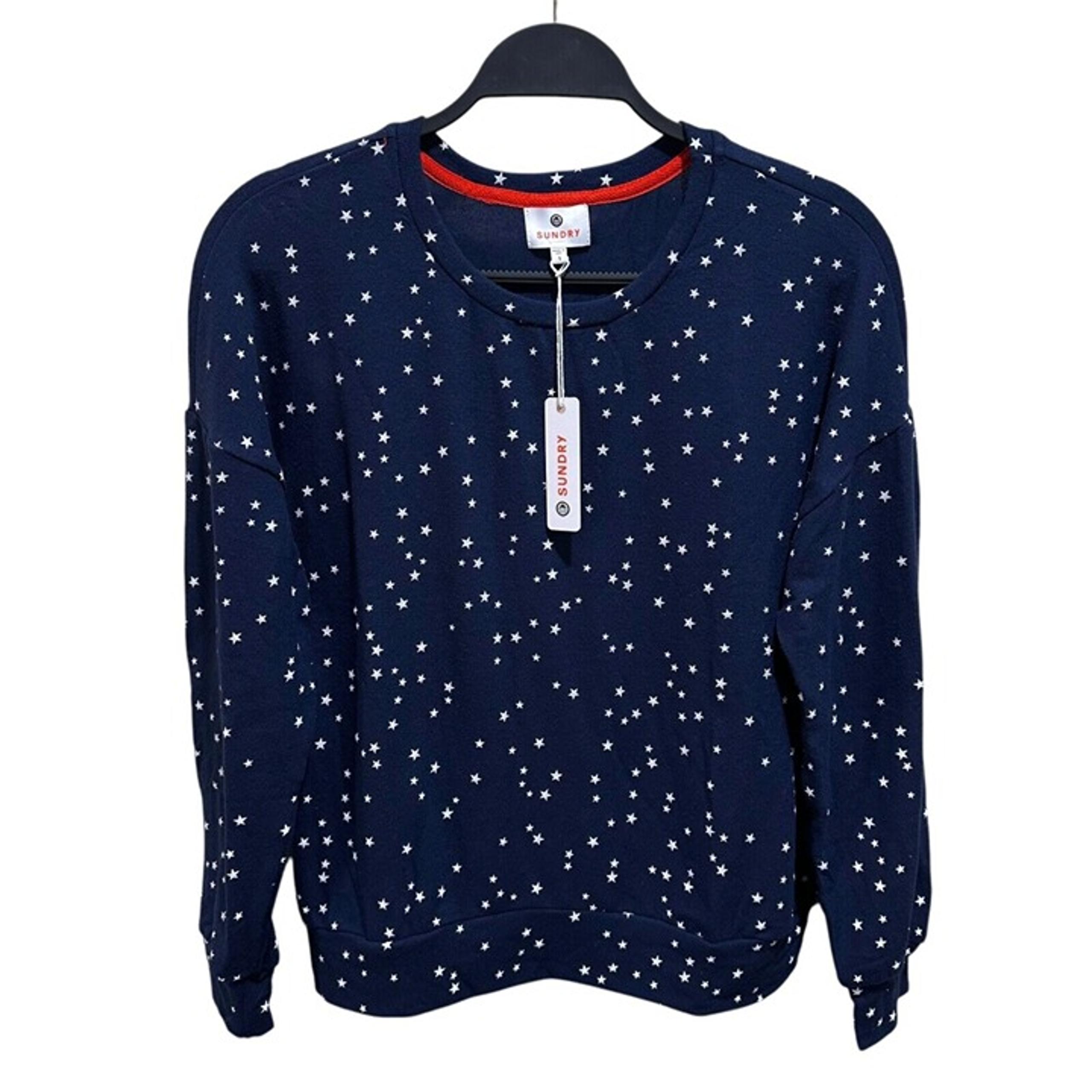 Sundry Size S (4-6) Navy Blue White Stars Crew Neck Pullover Top NWT