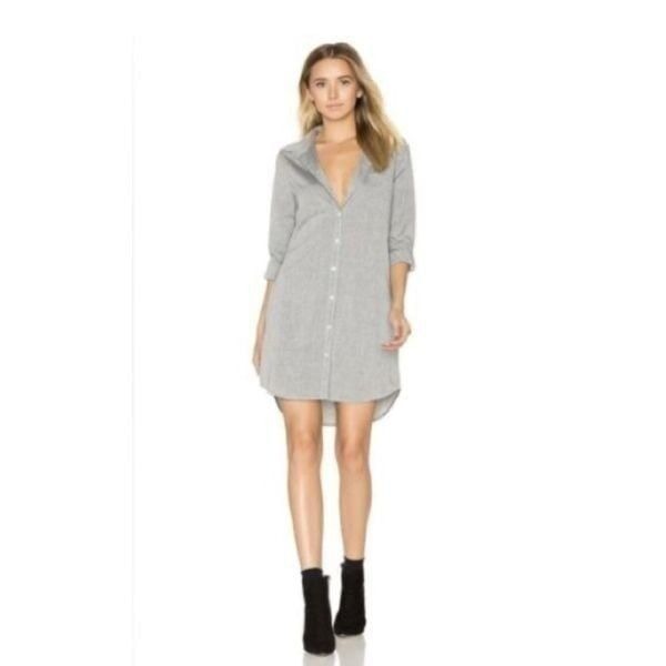 Equipment Brett gray collared cotton button down shirt dress size medium