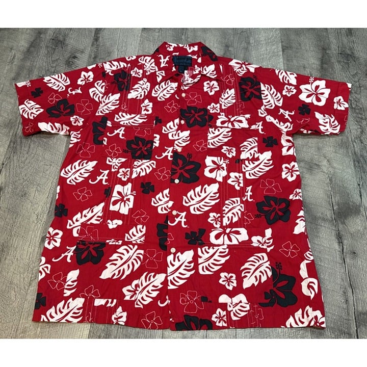 Hawaiiabera Shirt Mens Large Hawaiian Alabama Crimson Tide Guayabera Pockets