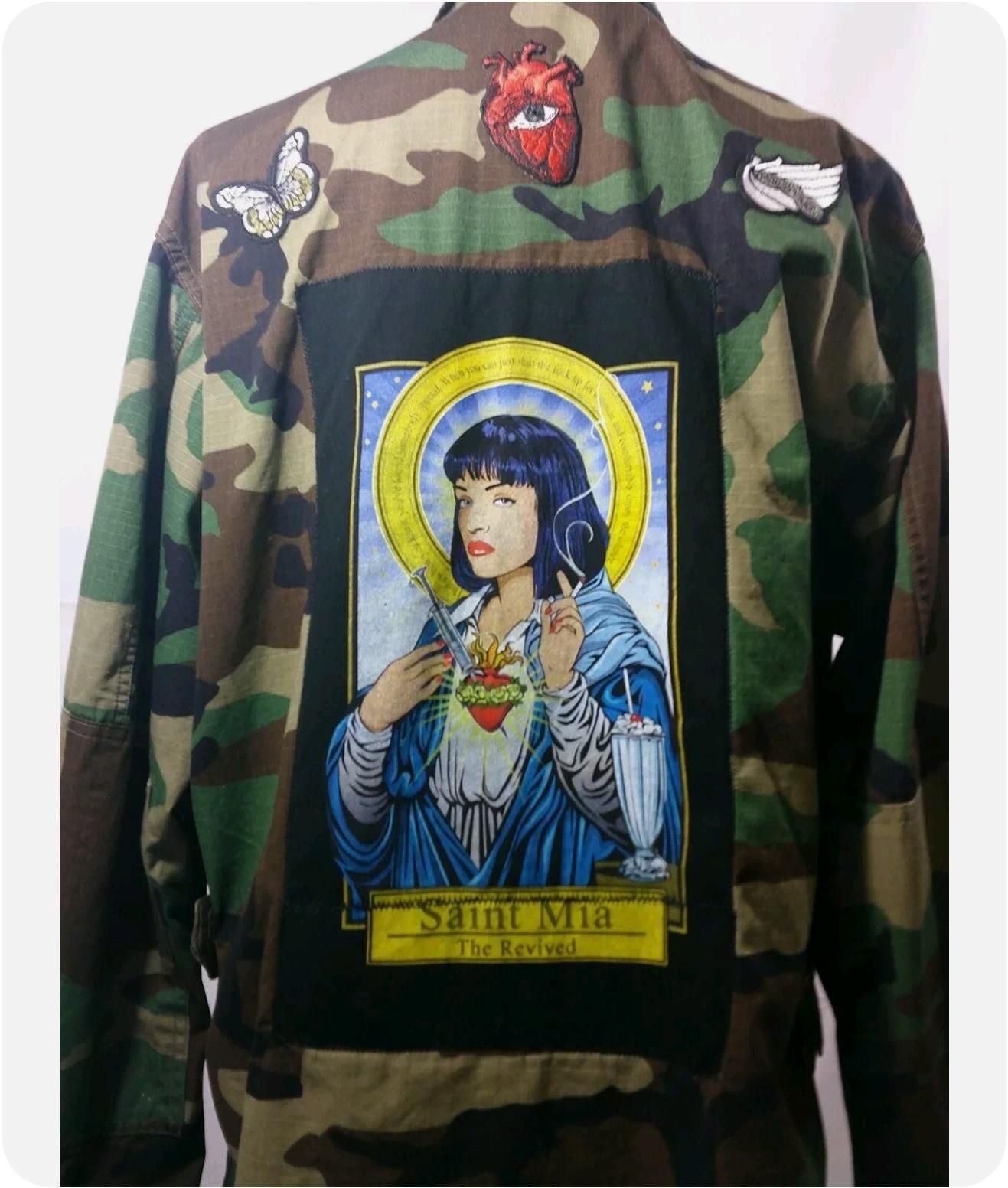 Upcycled Army Jacket - Pulp Fiction Theme Saint Mia