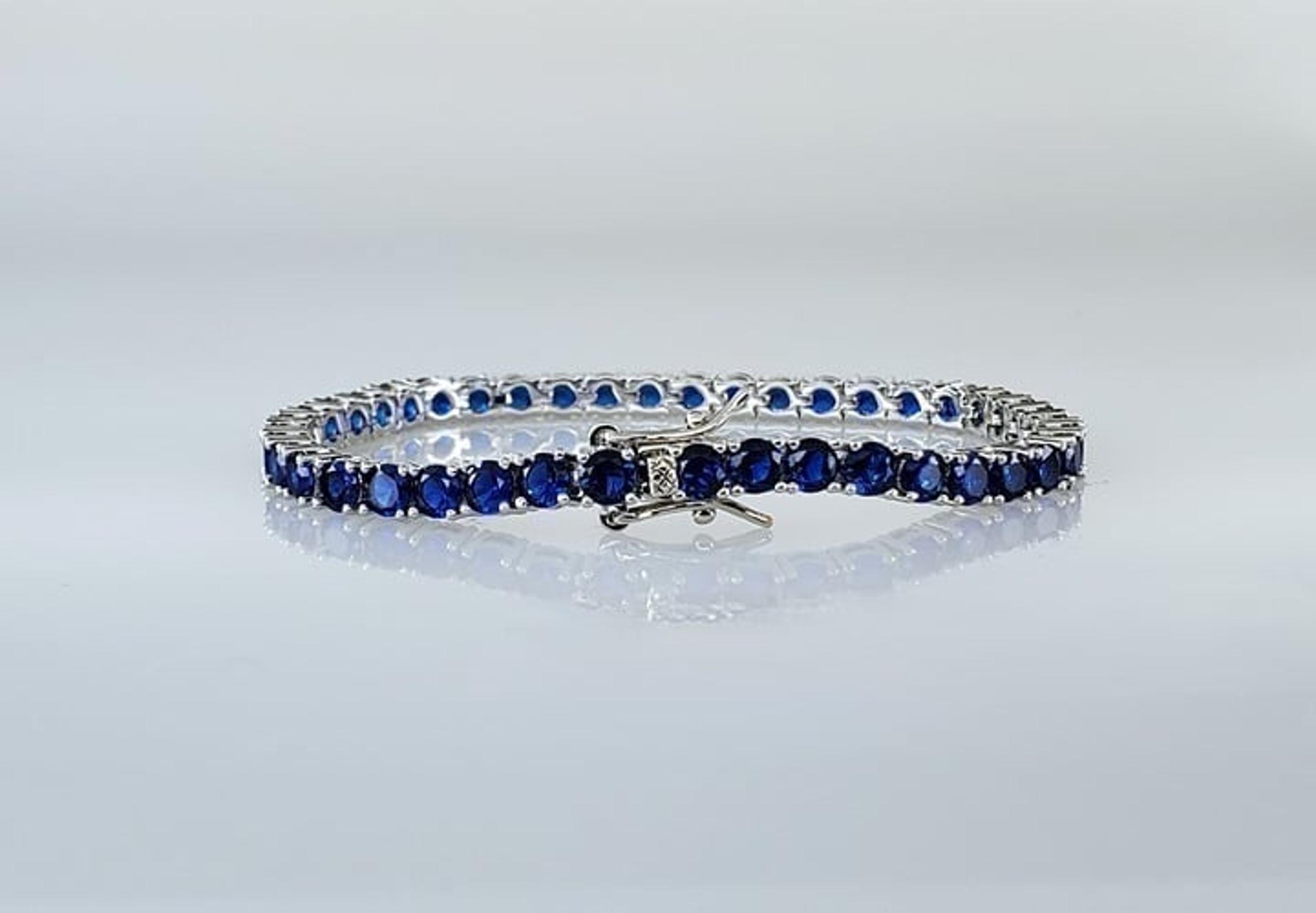 Solid Silver 2ct Blue Sapphire Womens Gemstone Tennis Bracelet 7" New Jewelry