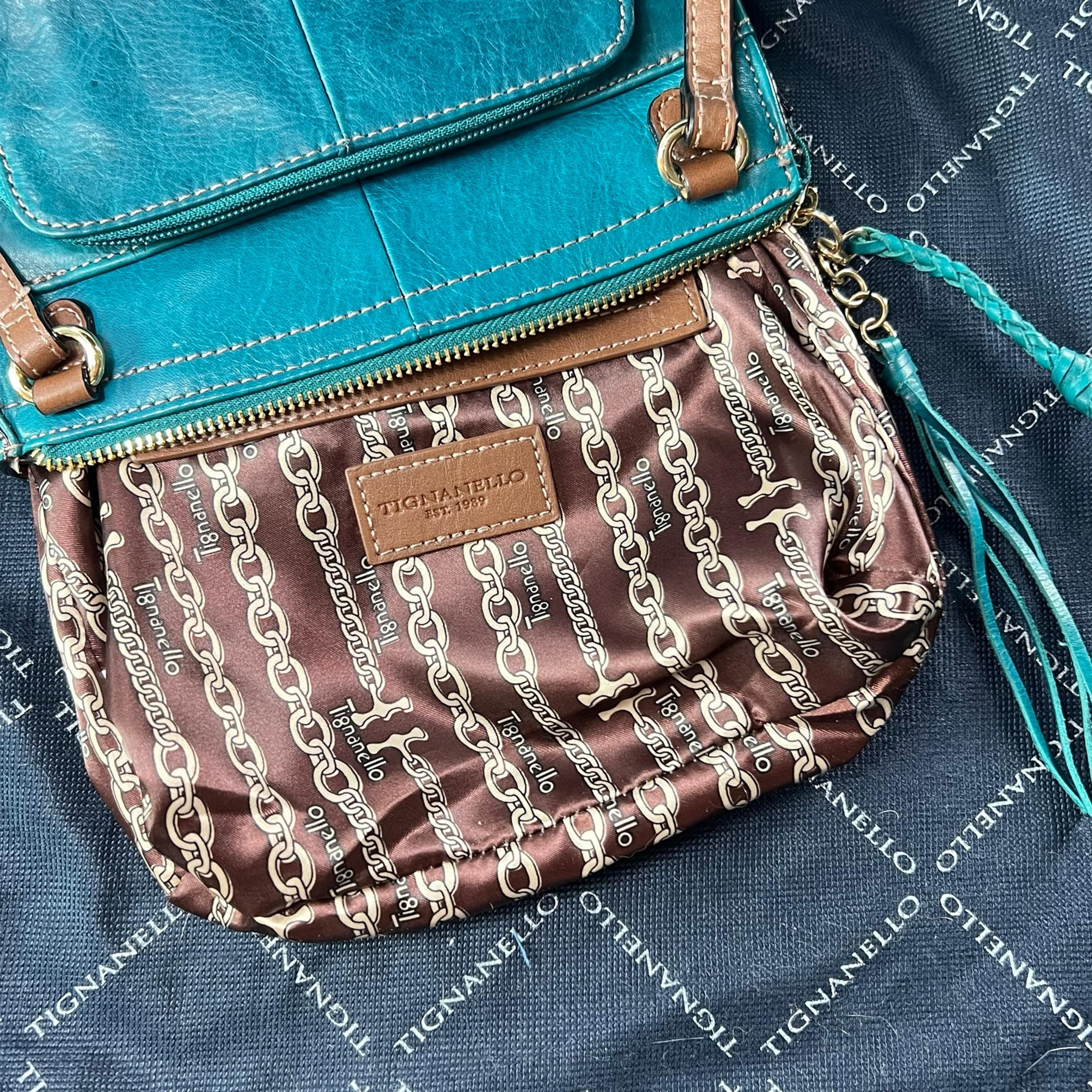 Tignanello VINTAGE Teal Leather Crossbody Purse