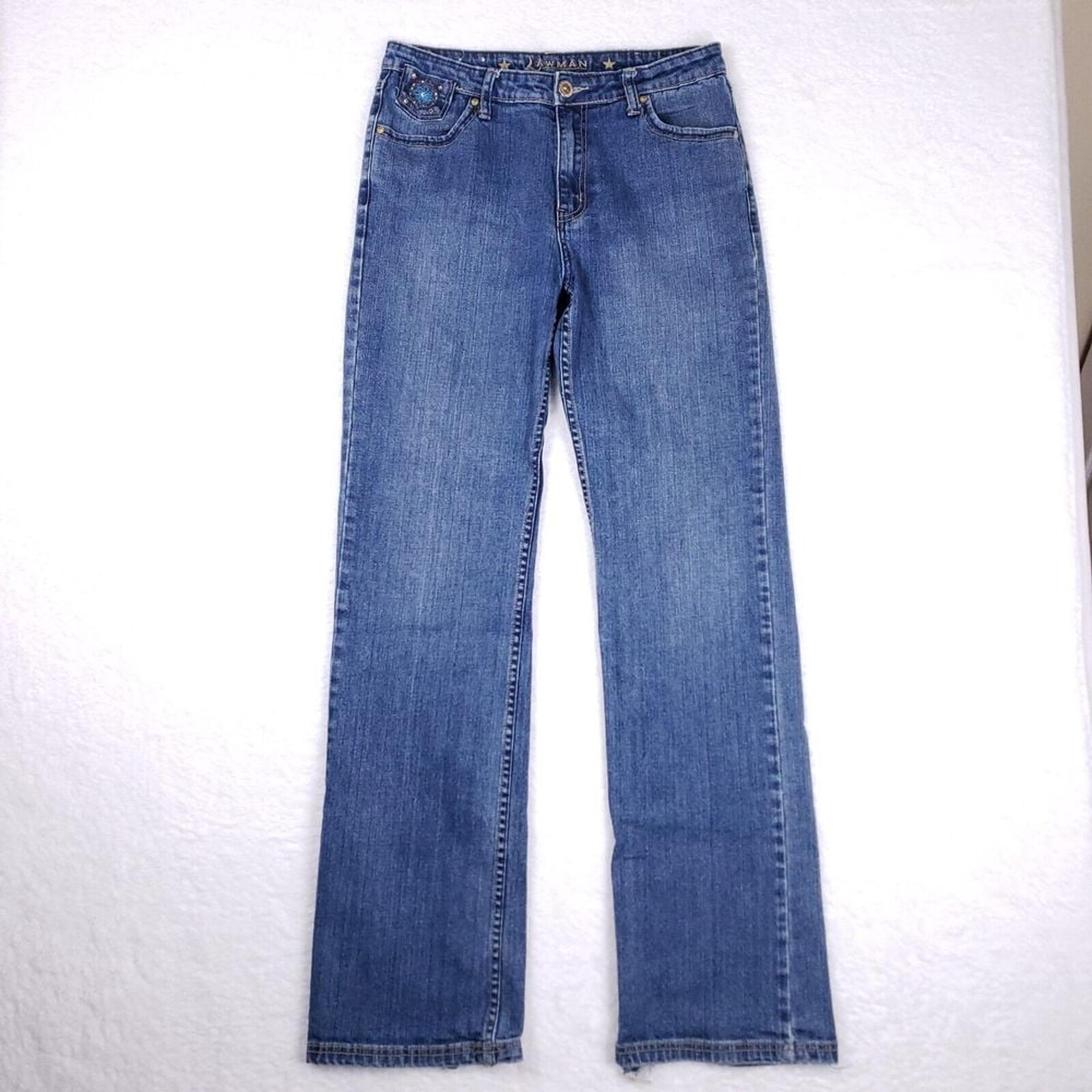 Lawman Bootcut Jeans Women 9/10 Blue Embroidered Western Rodeo Y2K Cowboycore