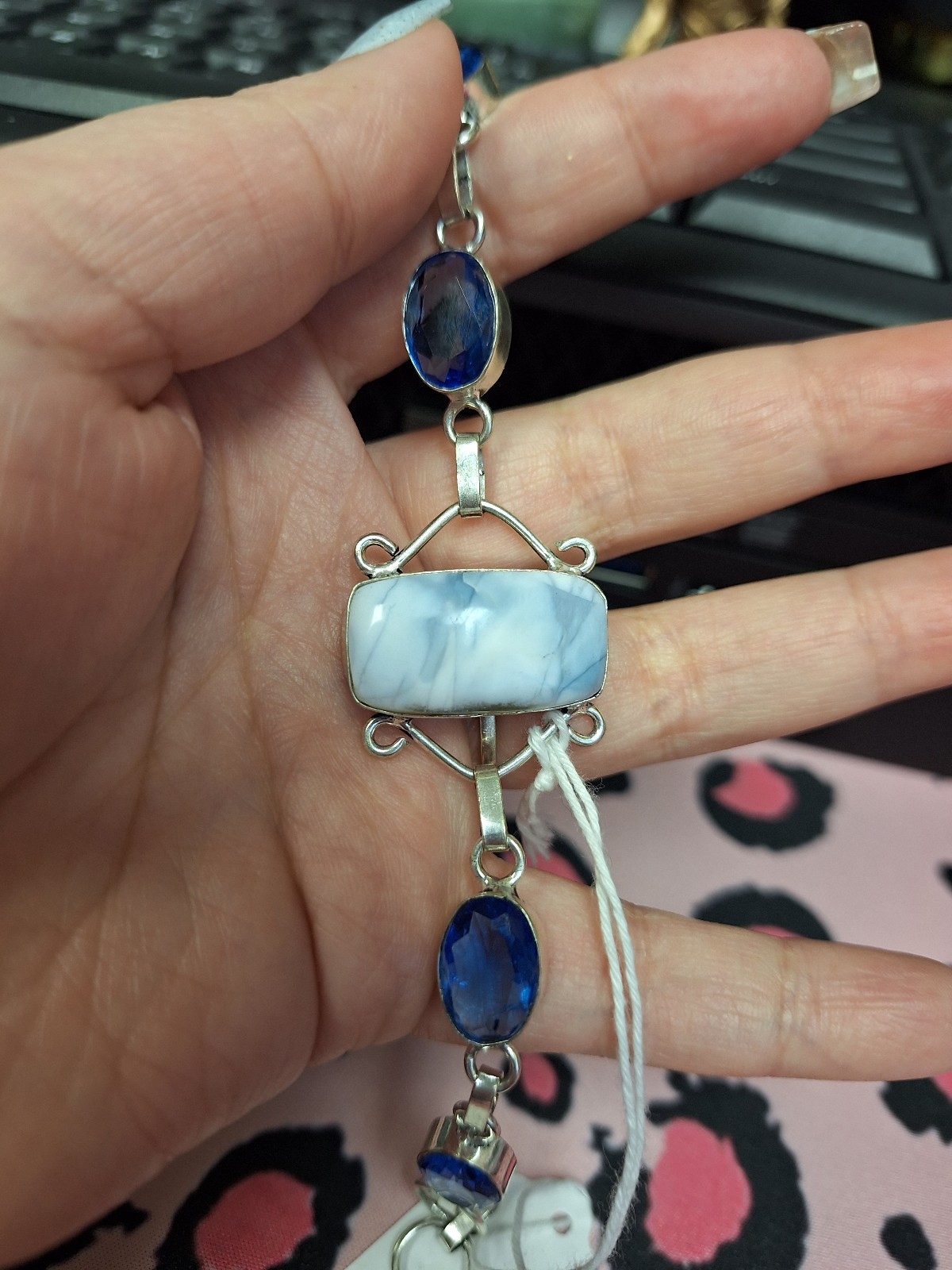 8 Blue Lace Agate & Tanzanite 925SS Bracelet