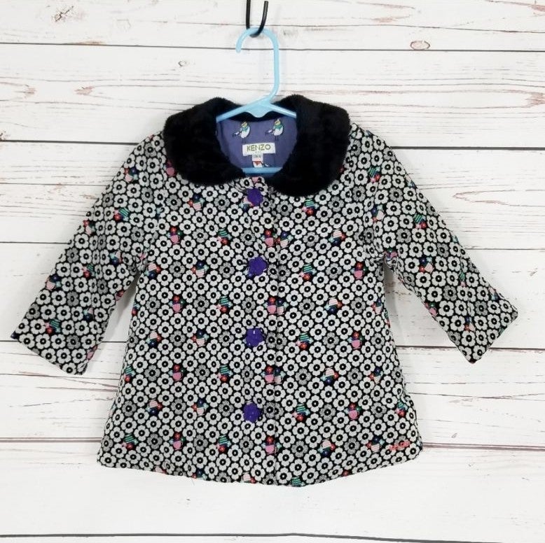 Kenzo Baby Girls Floral Print Fur Lined Coat 12M