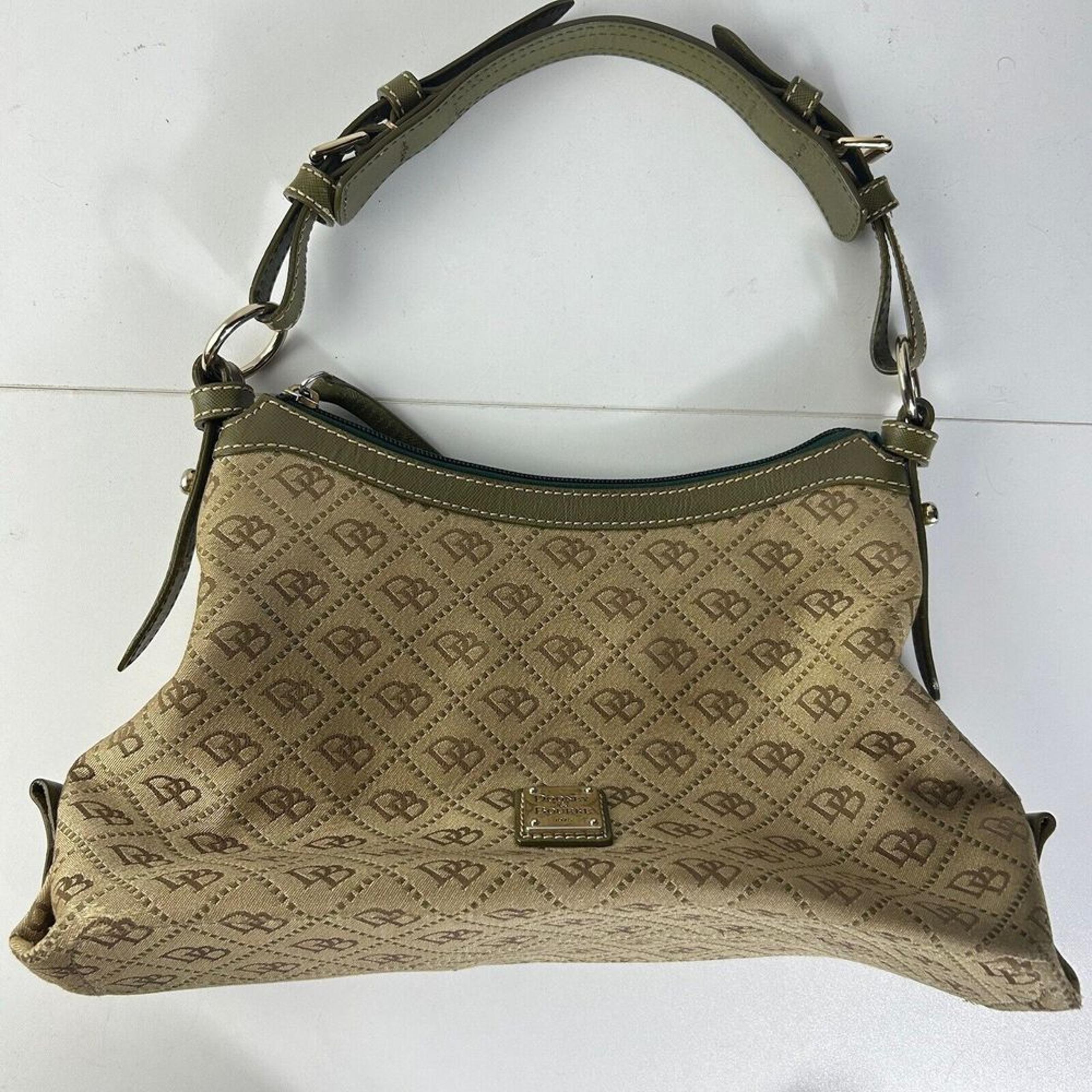 VTG DOONEY & BOURKE SIGNATURE SATCHEL BUCKET BAG ARMY GREEN AND TAN