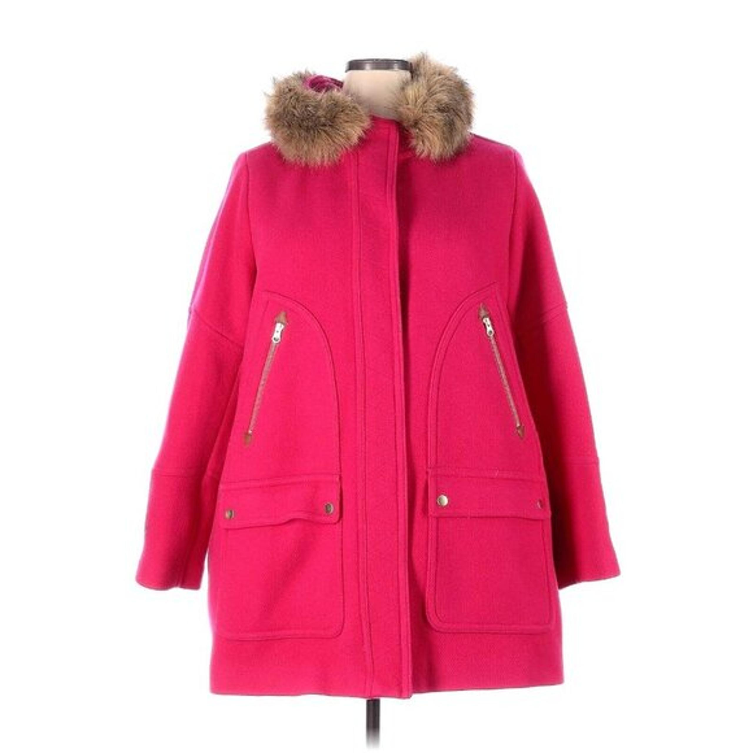 NWT J.Crew Chateau Parka in Bright Magenta Italian Stadium-cloth Wool Coat 24