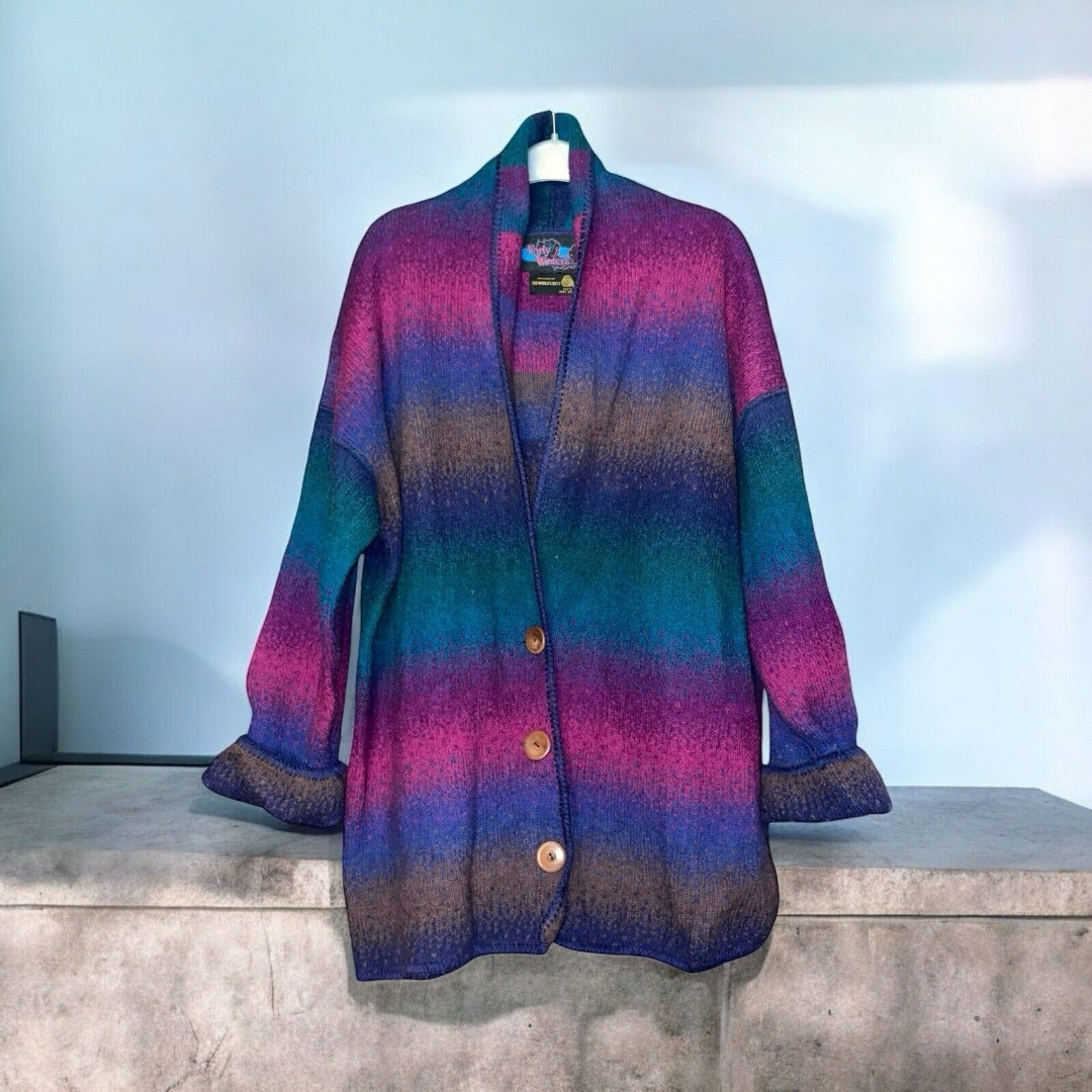 EARLY WINTERS M Lagenlook 100% Wool Knit Ombre Sweater Coat Cardigan