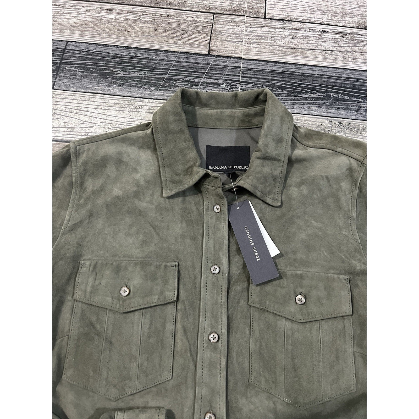 Banana Republic Suede Shirt Jacket Sz M Green (Genuine Goat Suede)