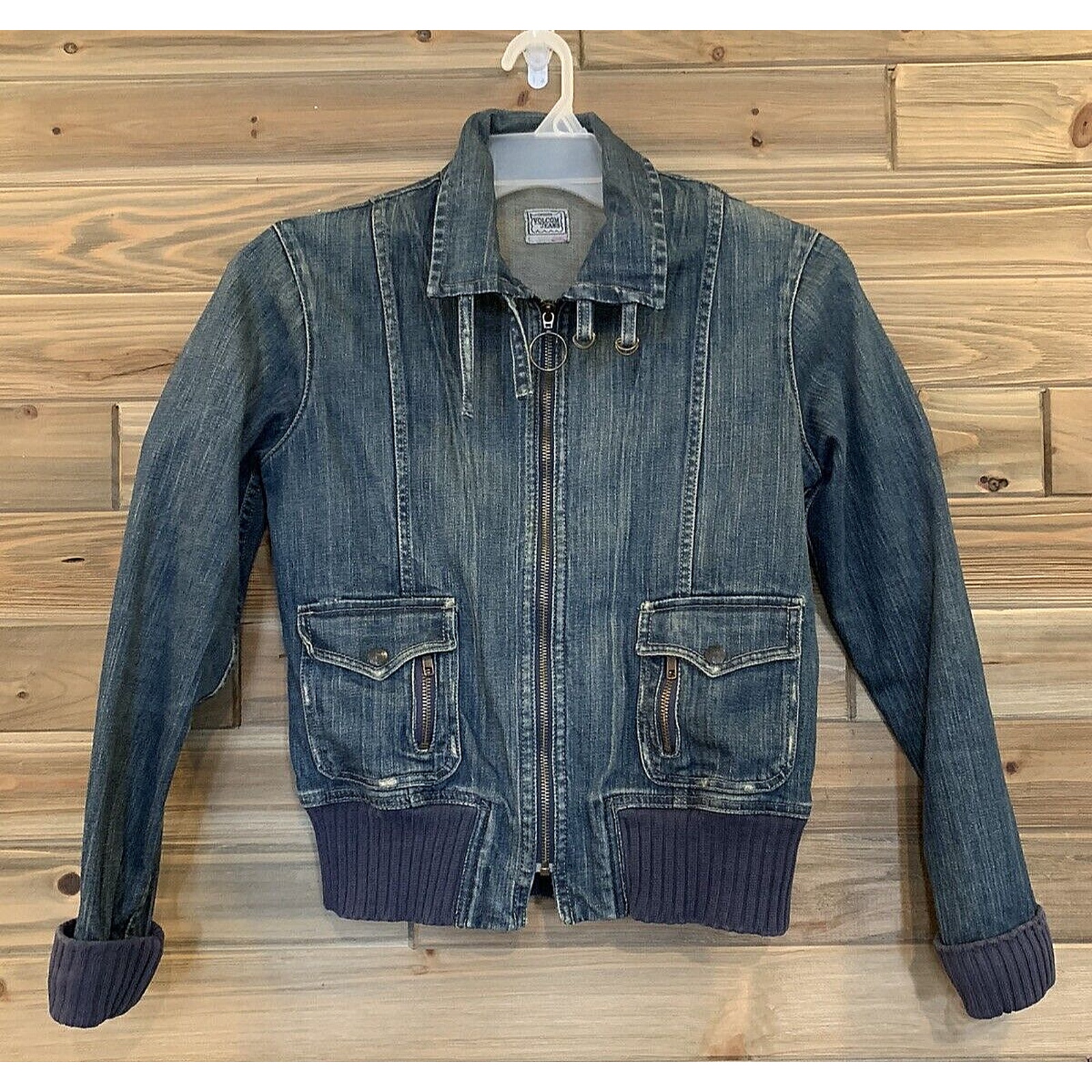 VOLCOM Denim Blue Jean Boxer Motorcycle Zip Up Jacket Women's Size M