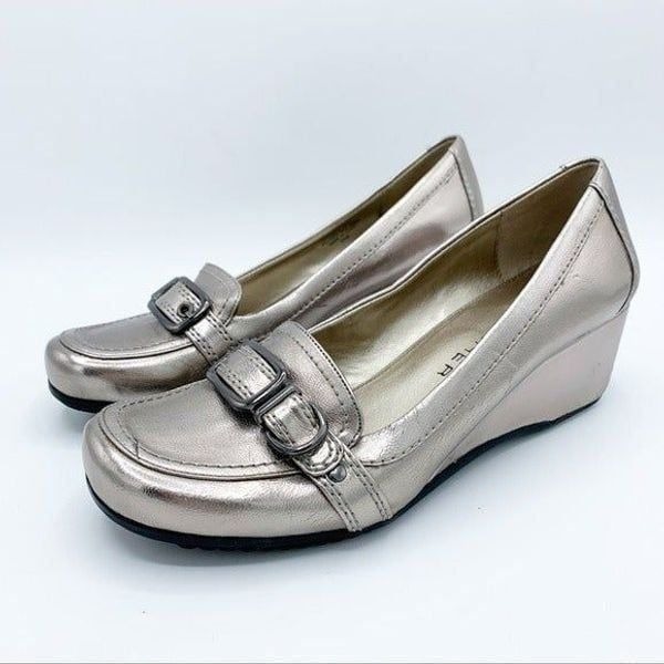 Marc Fischer Silver Leather Wedge Loafer - 8.5