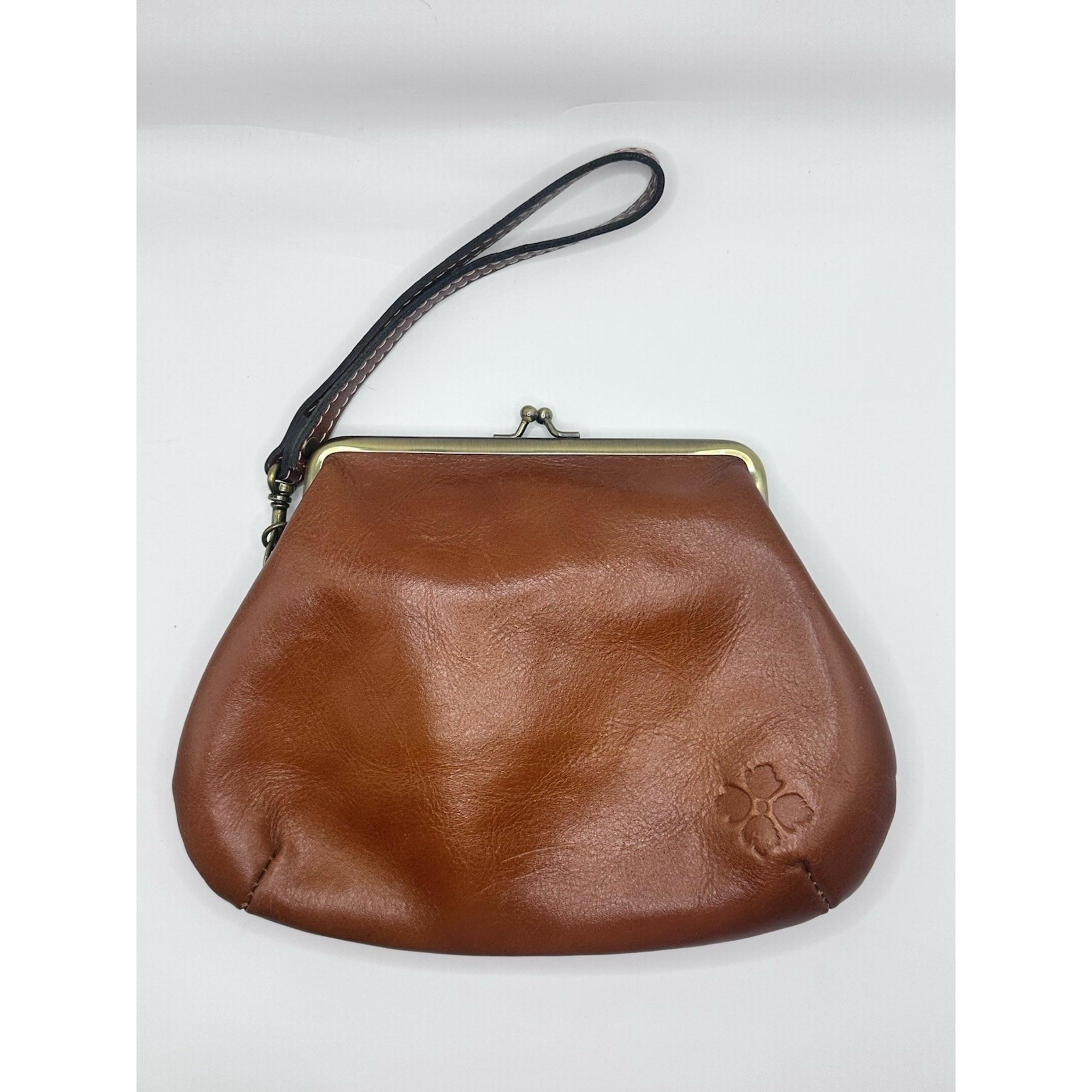 Patricia Nash Savena Brown Leather Kiss Lock Clutch Wristlet Classic Soft